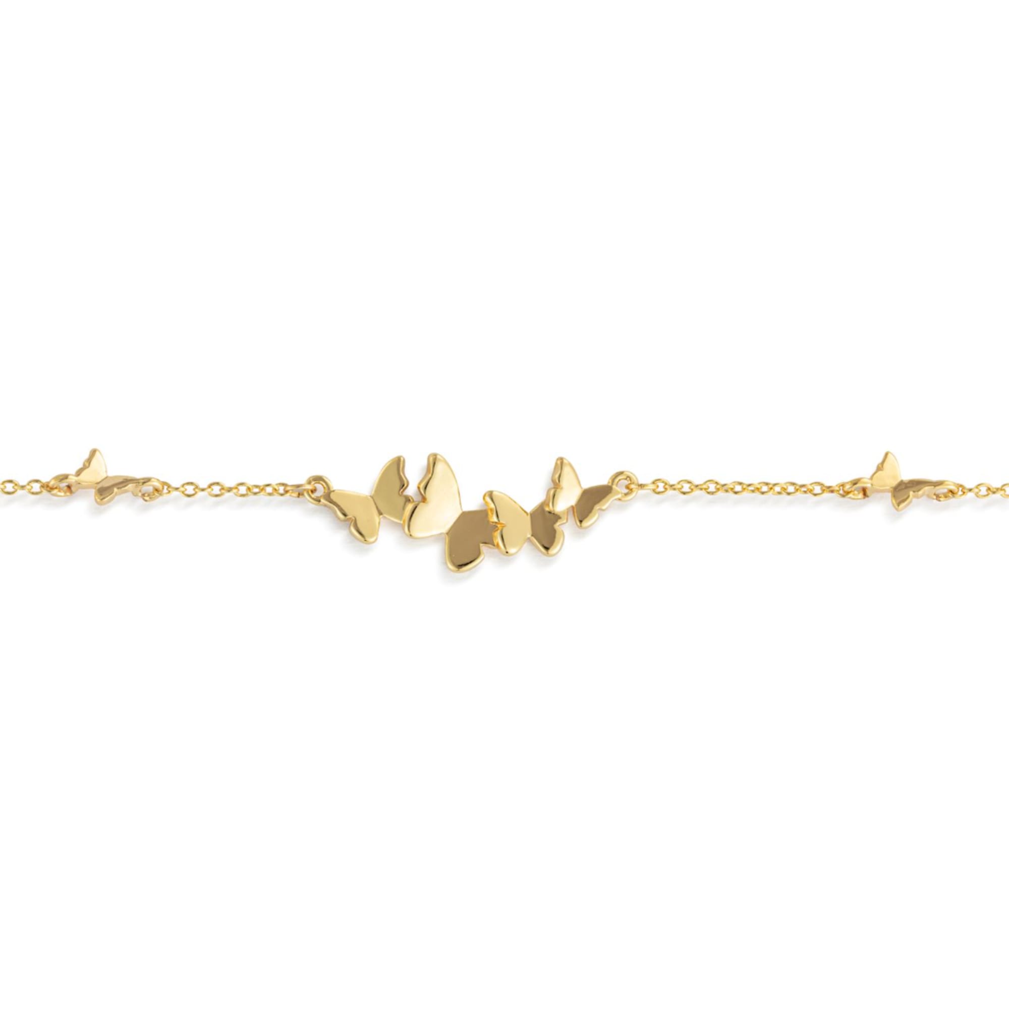 Gold butterfly charm bracelet on a white background, photo 3 of 3