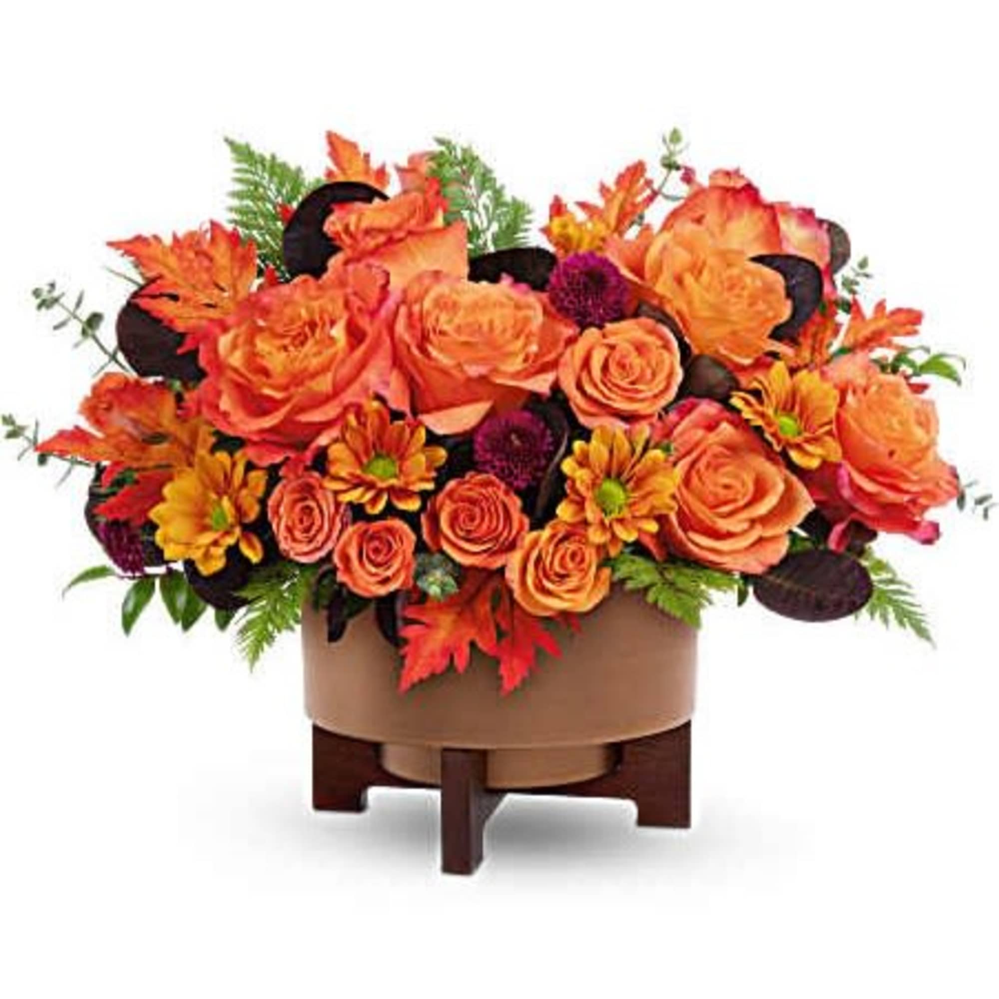 Turn up the autumn glow with Teleflora's Fall For Copper Centerpiece. Bursting