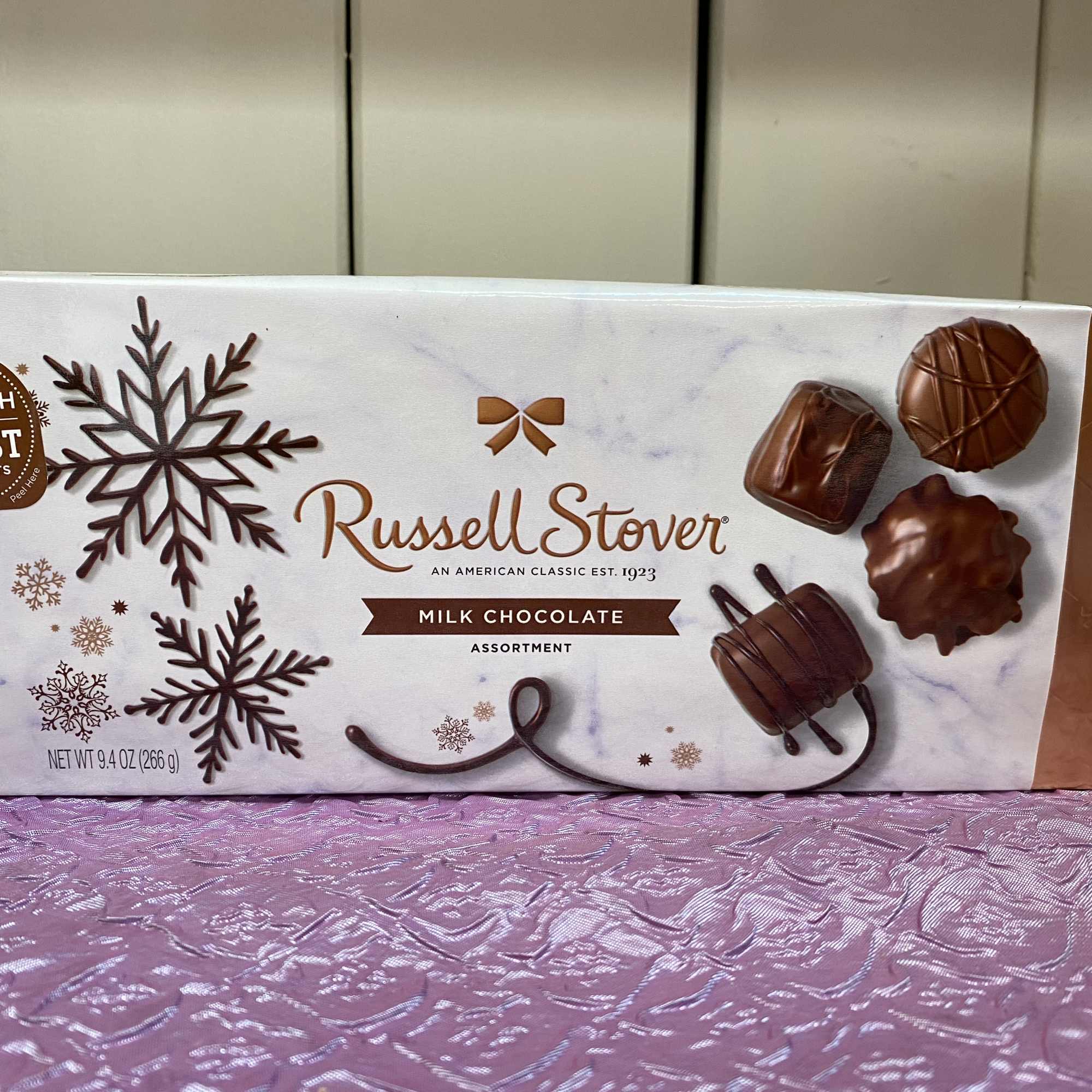 Box of Russell Stover milk chocolate assortment