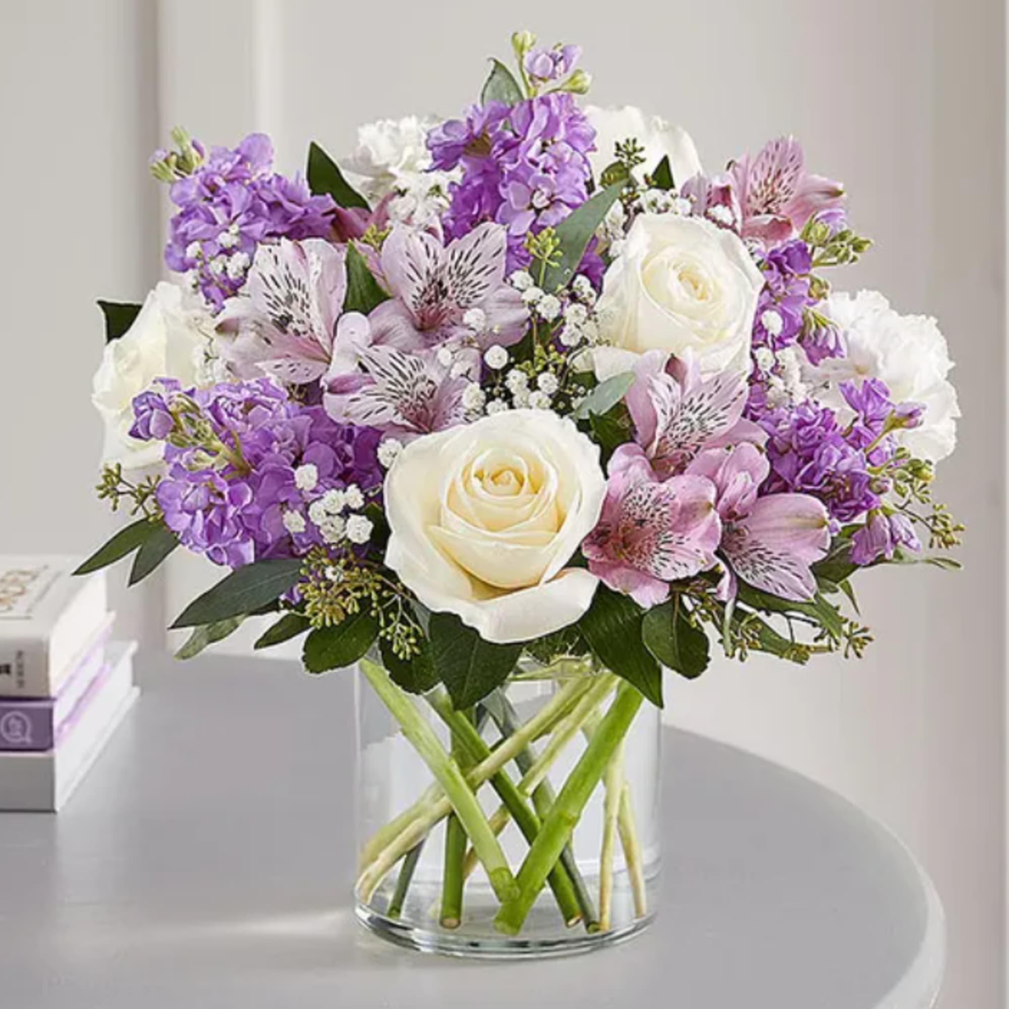 Lavender and white vase arrangement