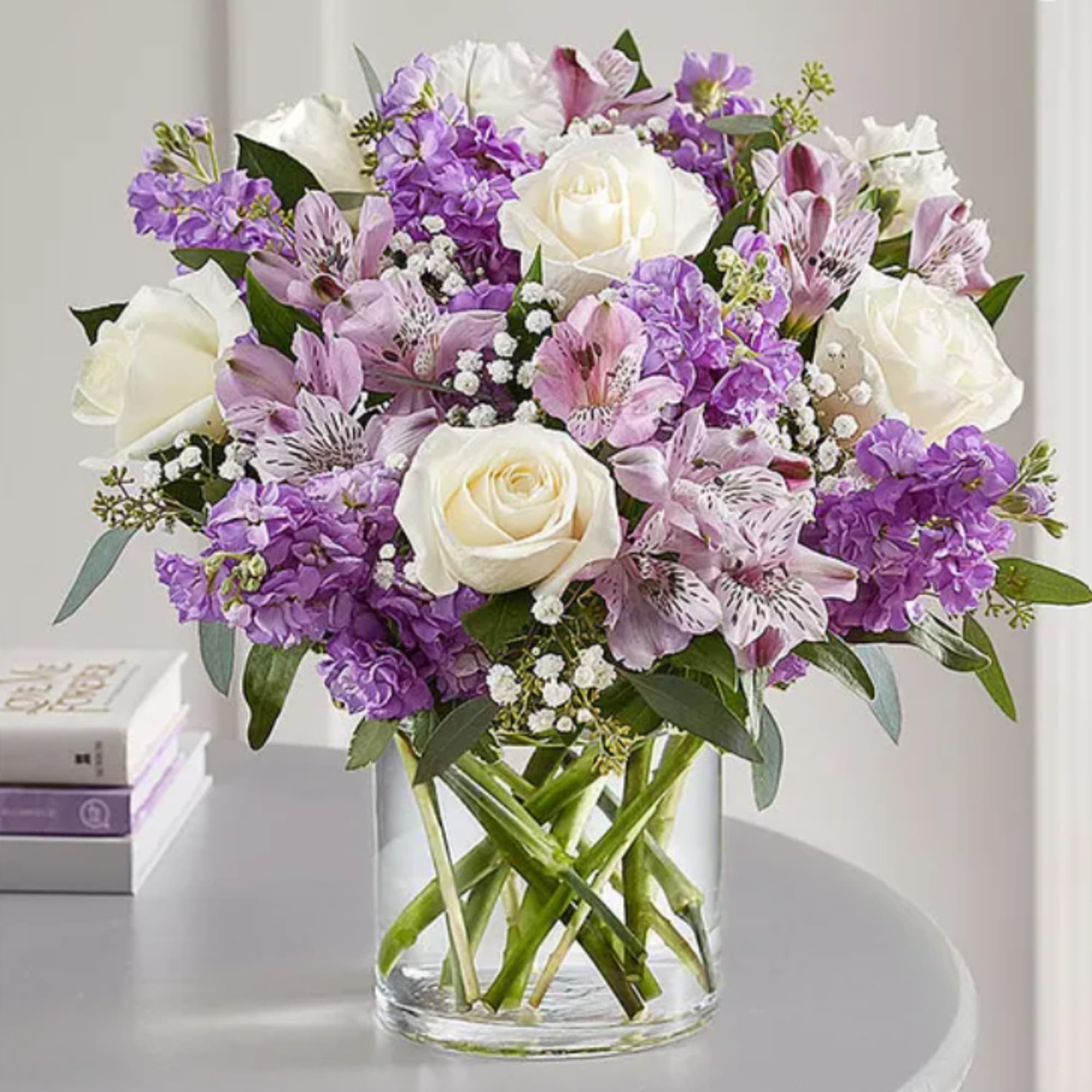 Lavender and white vase arrangement