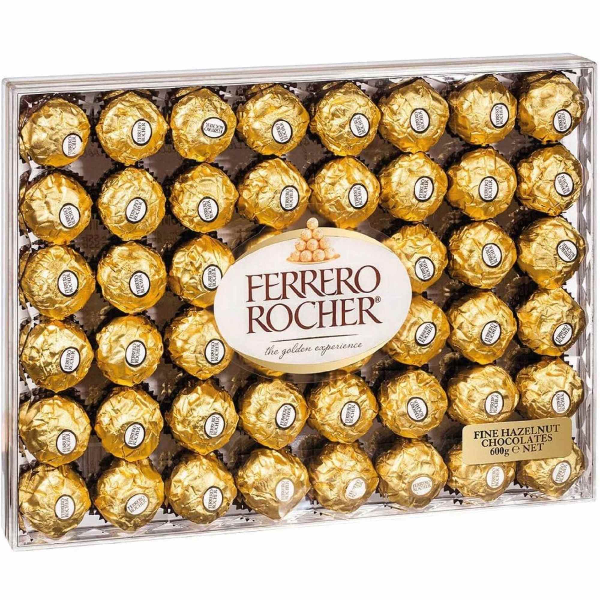 Box of Ferrero Rocher chocolates in gold wrappers