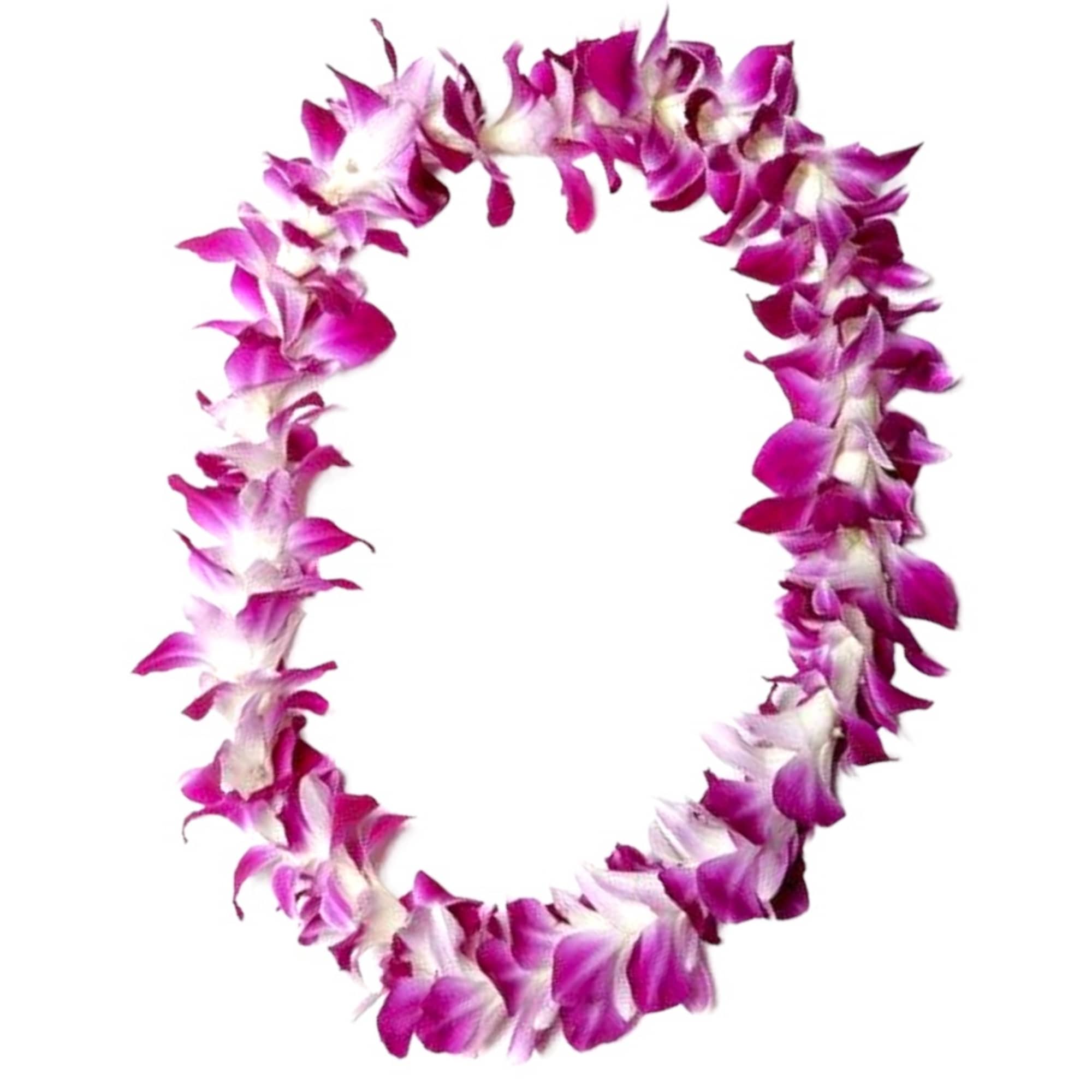 Purple and white orchid lei on a white background, photo 8 of 12