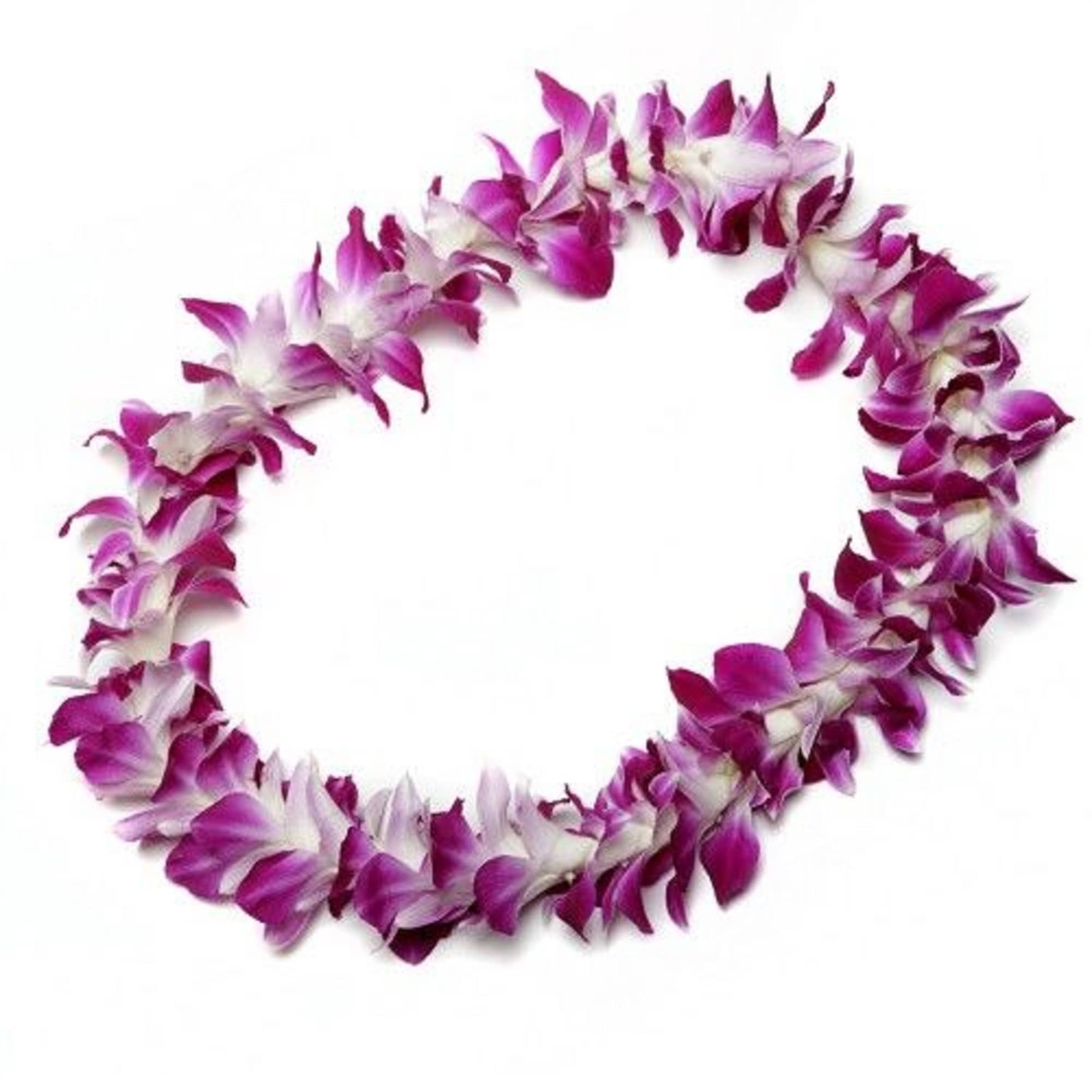 Purple and white orchid lei on a white background, photo 9 of 12