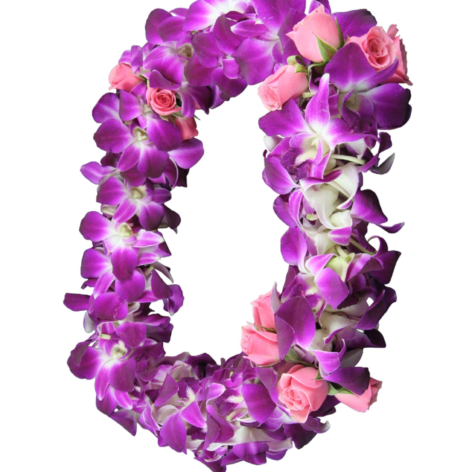 Purple orchid and pink rose floral lei on a white background, photo 7 of 9