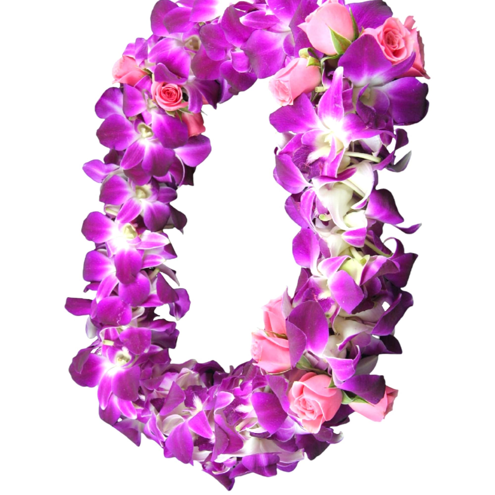Purple orchid and pink rose floral wreath on a white background