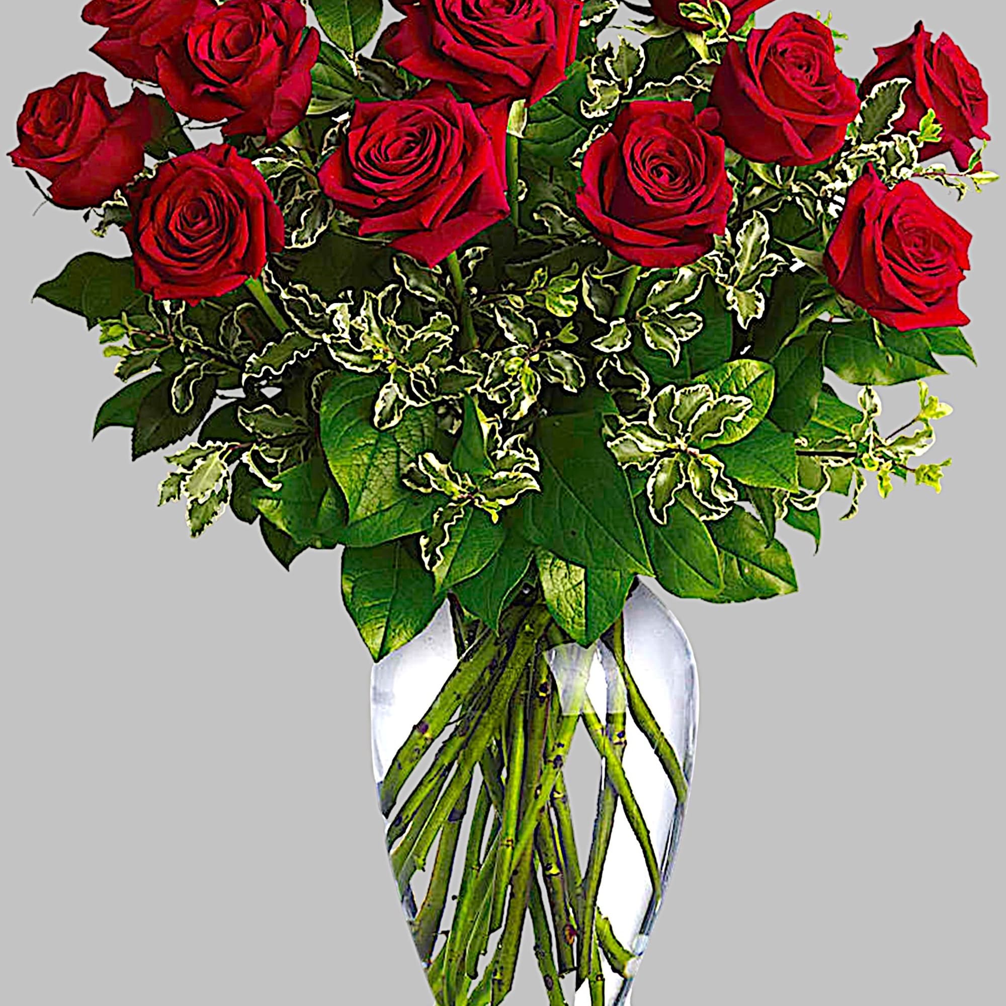 Bouquet of red roses in a clear glass vase, photo 6 of 6