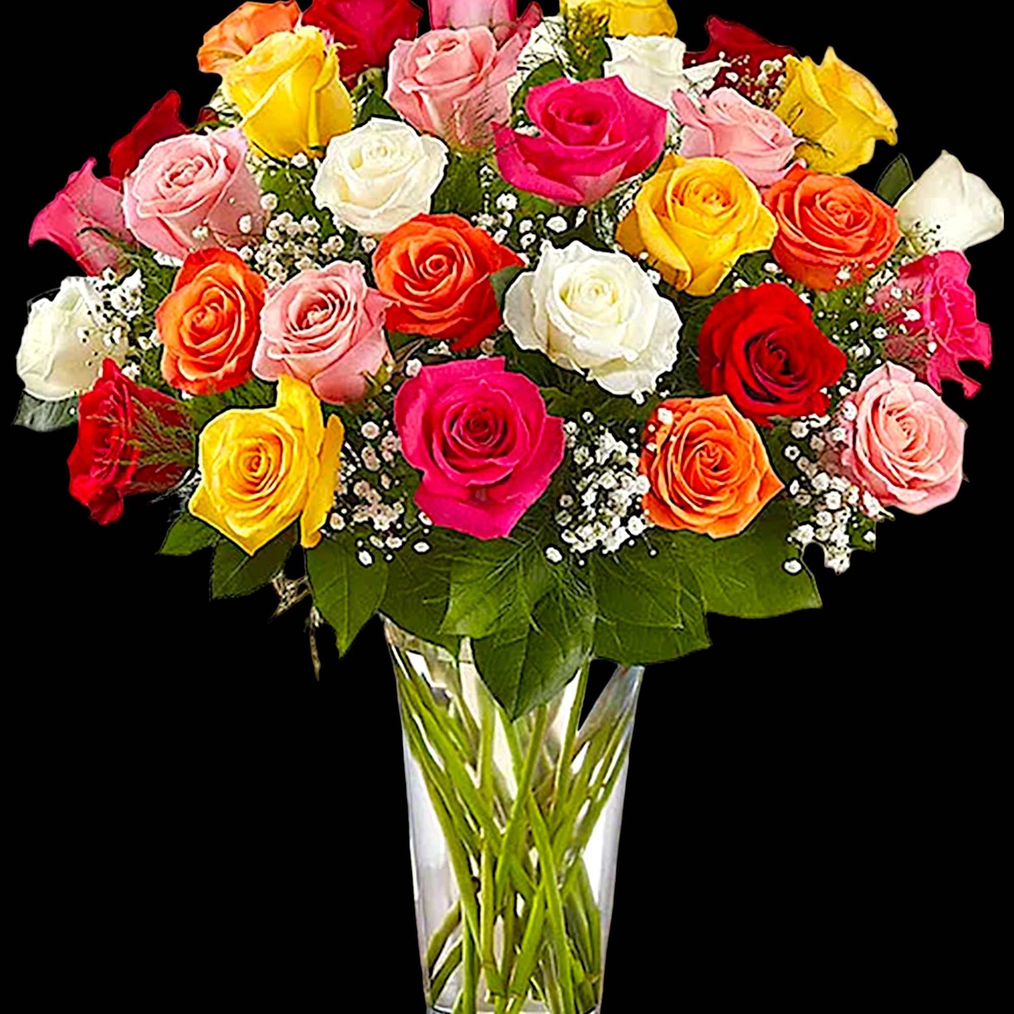 Mixed roses in a clear glass vase, photo 4 of 5