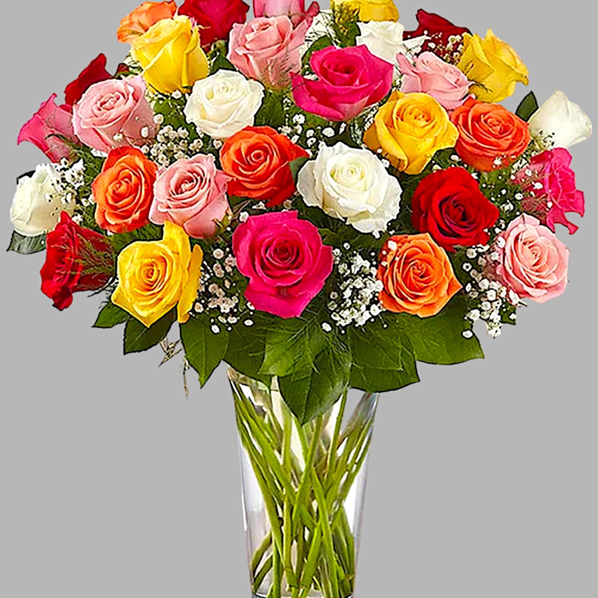 Mixed roses in a clear glass vase, photo 5 of 5
