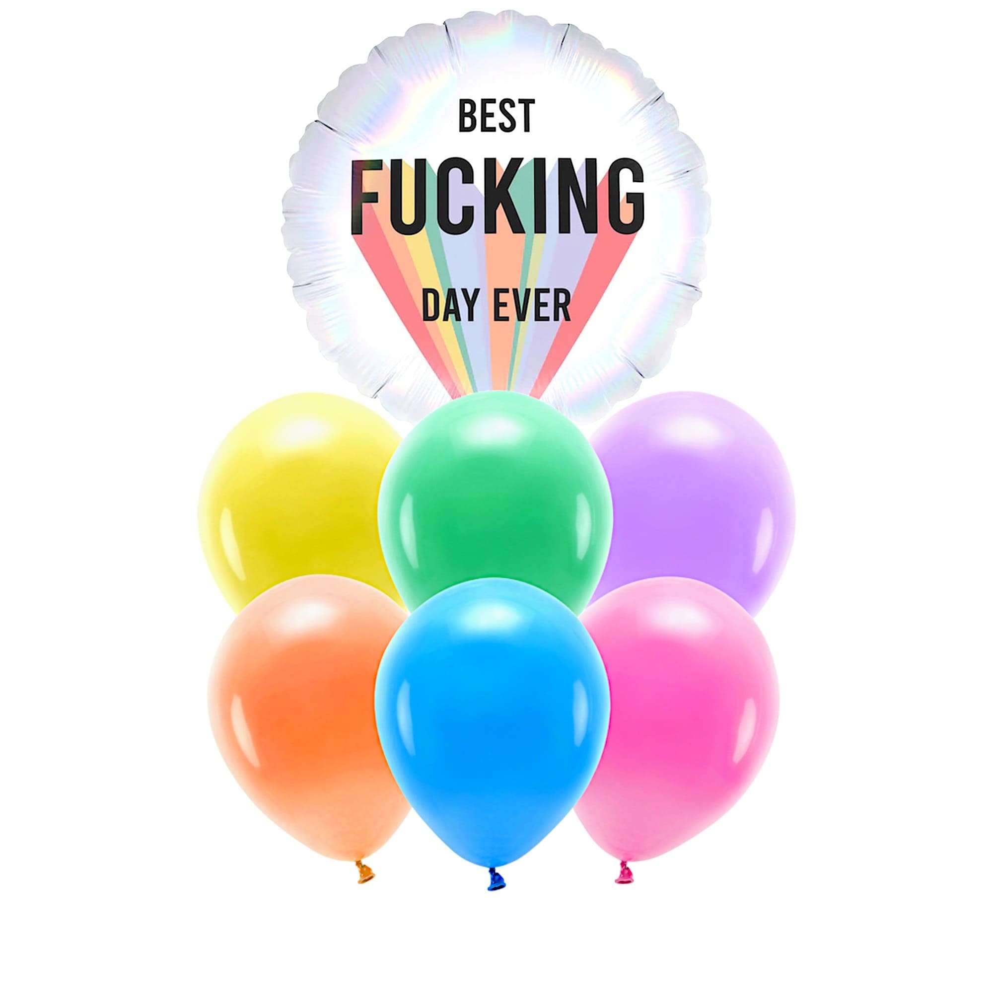 Rainbow foil balloon with six colorful latex balloons