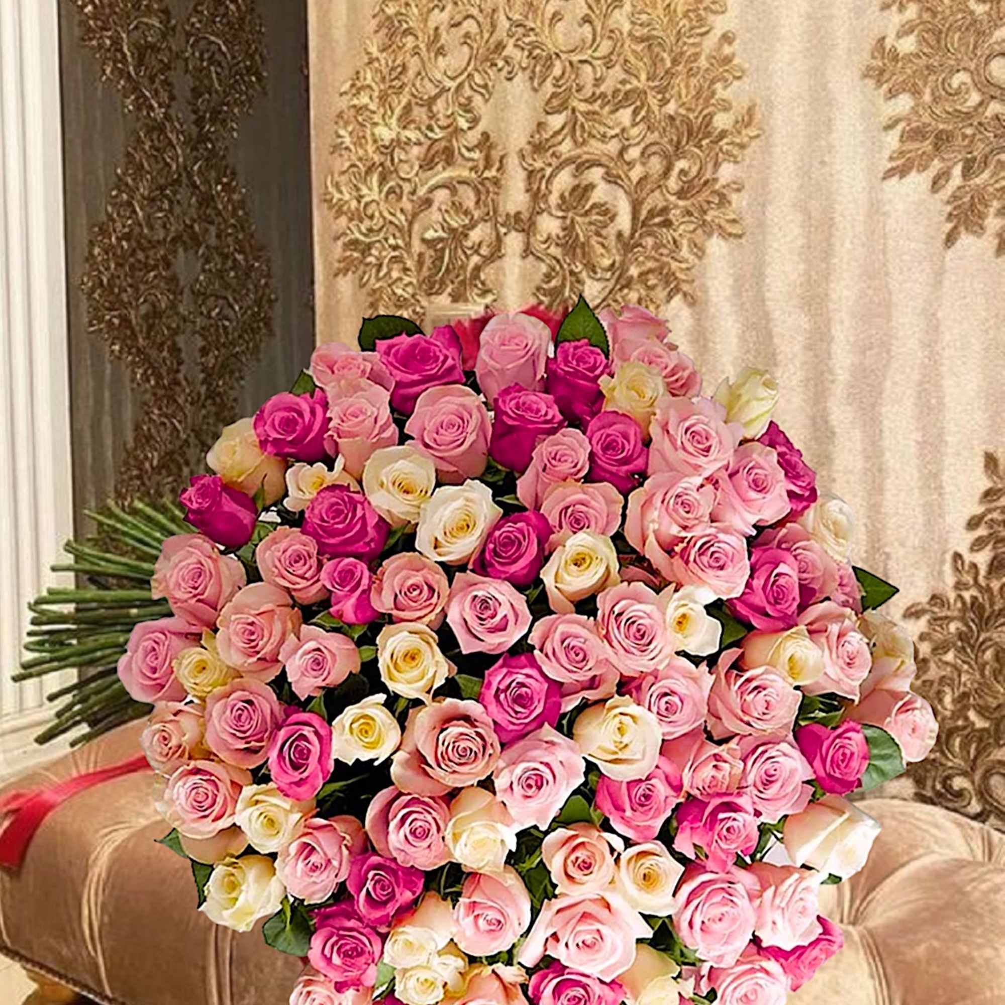 Large bouquet of pink and white roses