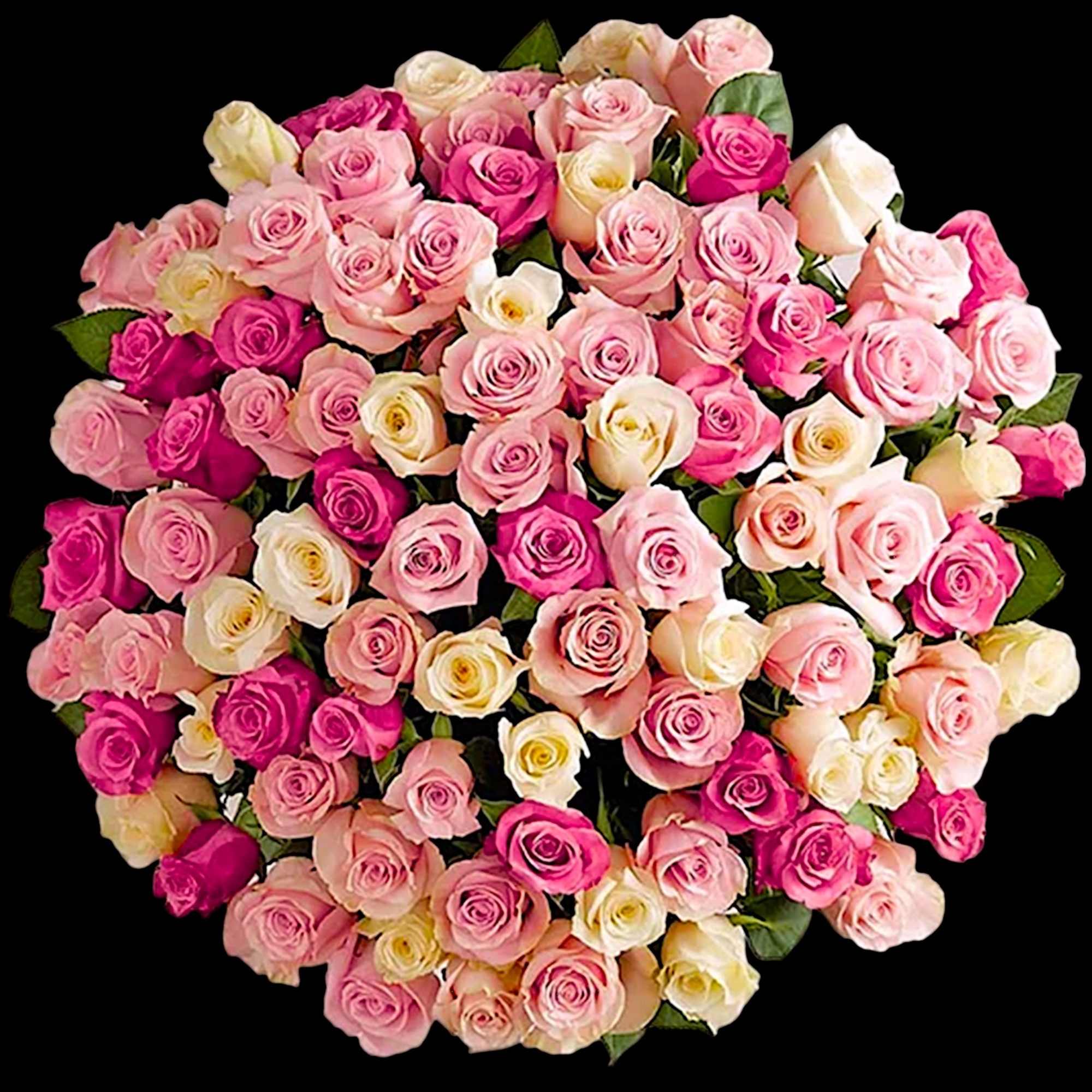 Large bouquet of pink, white, and cream roses, photo 4 of 6