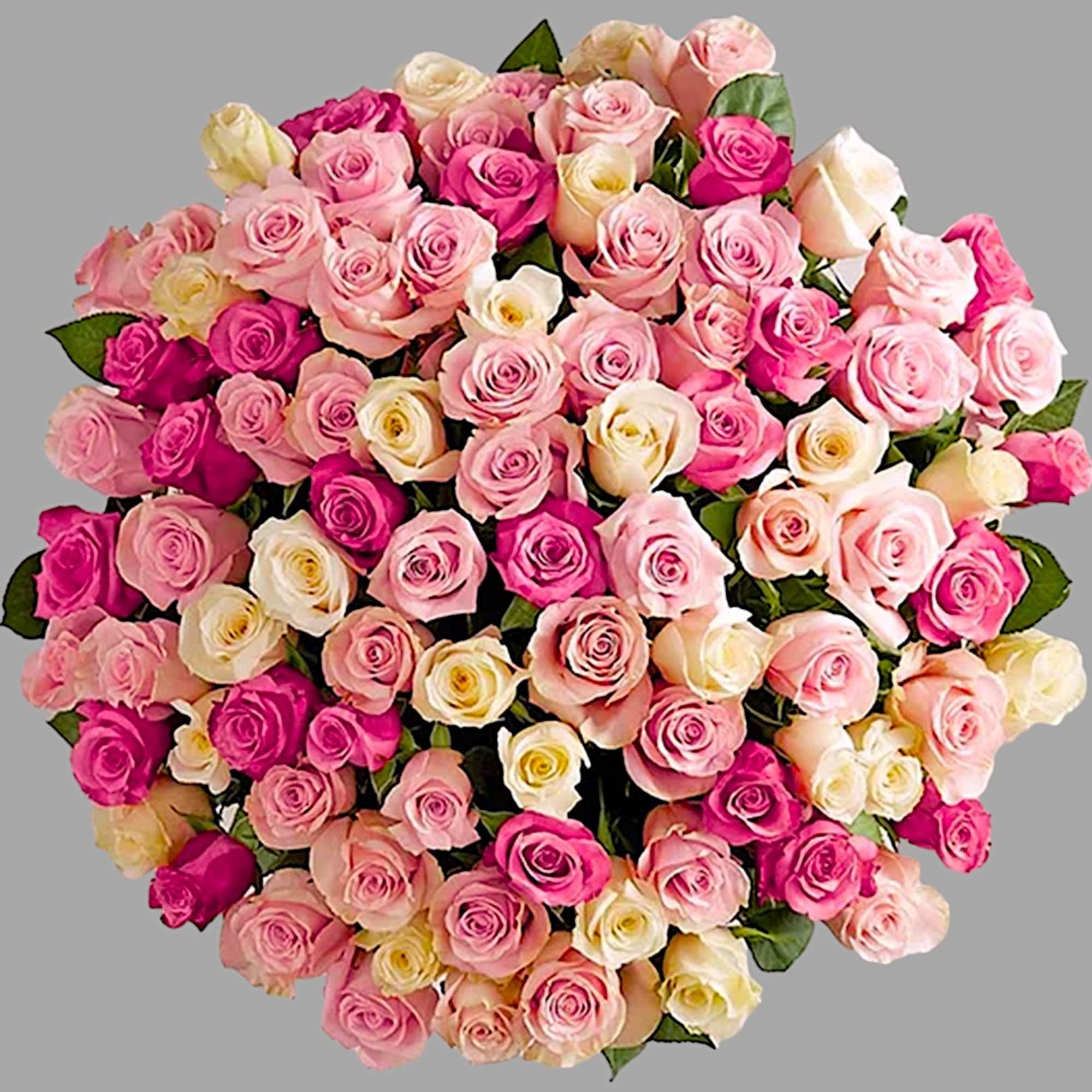 Large bouquet of pink, white, and cream roses, photo 5 of 6