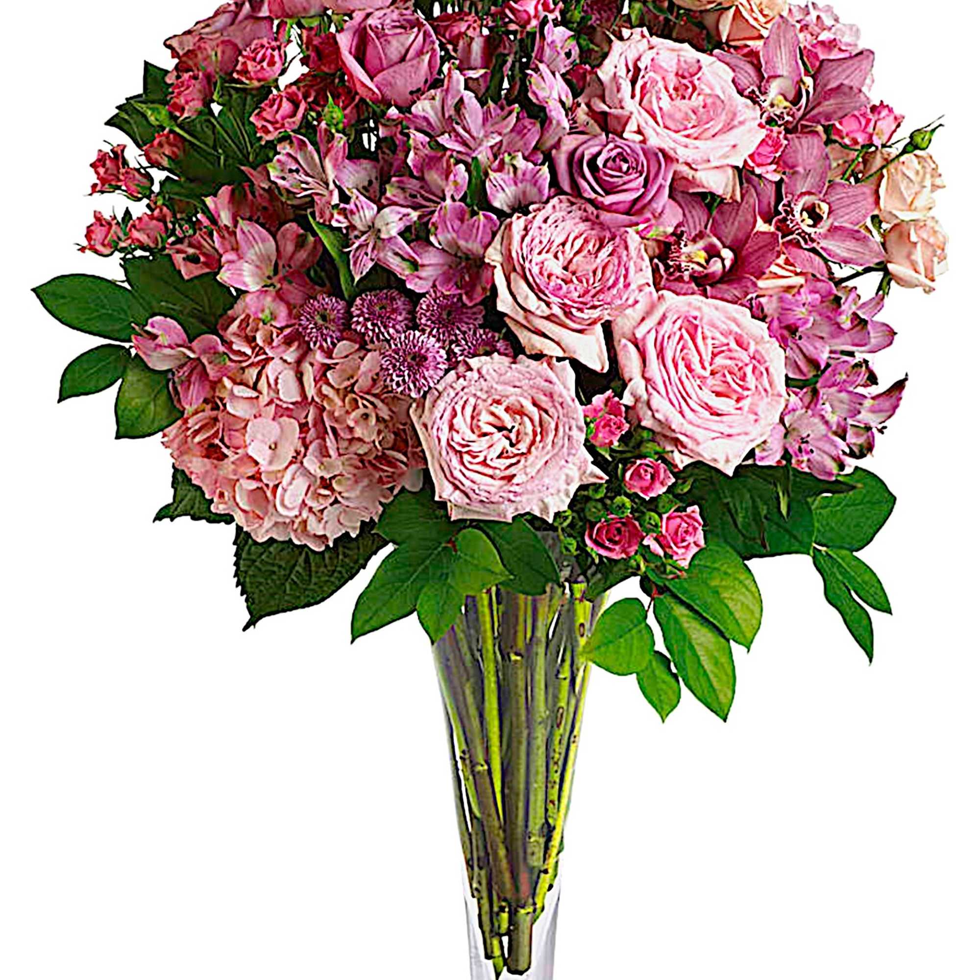 Go all out for love with this breathtaking bouquet of pink orchids