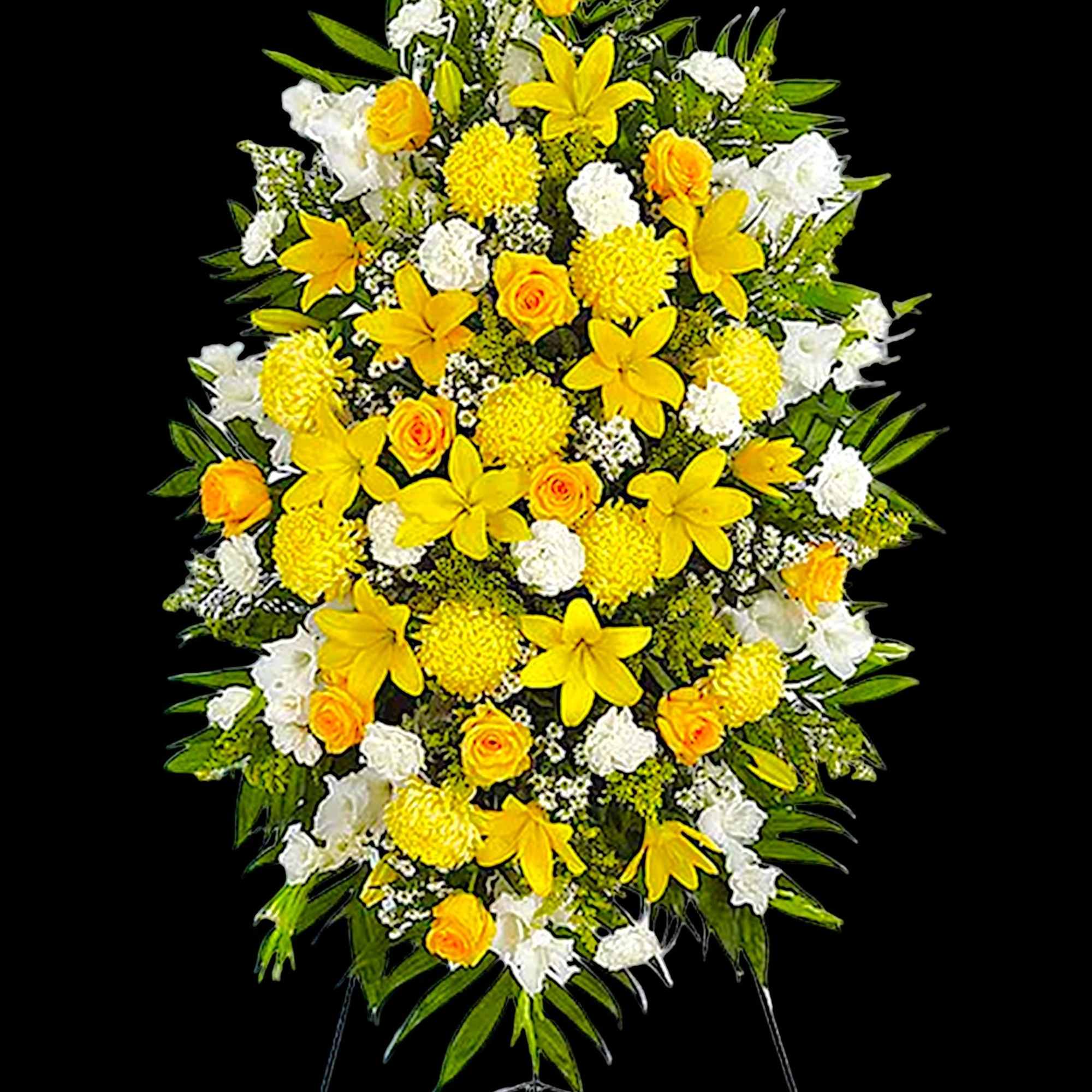 Yellow and white standing floral spray on an easel, photo 5 of 6