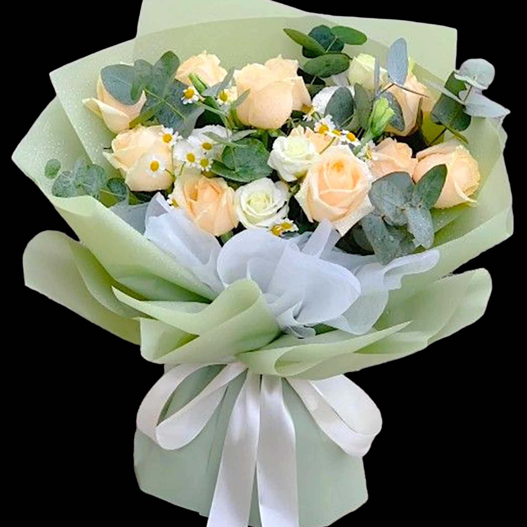 Send this beautiful, wrapped bouquet of peach roses to someone special. Perfect, photo 3 of 4