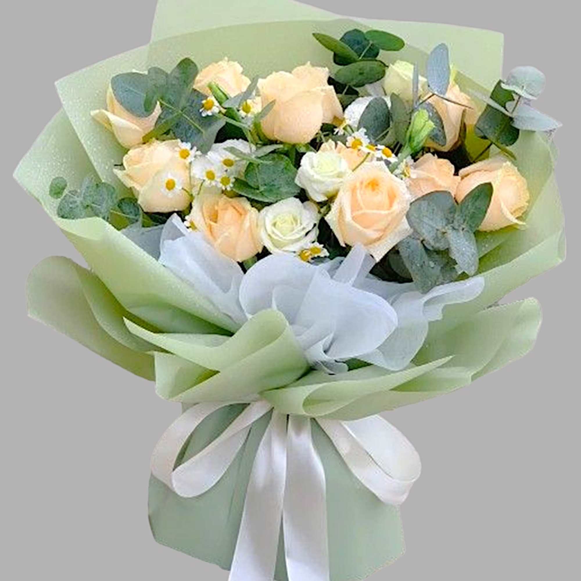 Send this beautiful, wrapped bouquet of peach roses to someone special. Perfect, photo 4 of 4