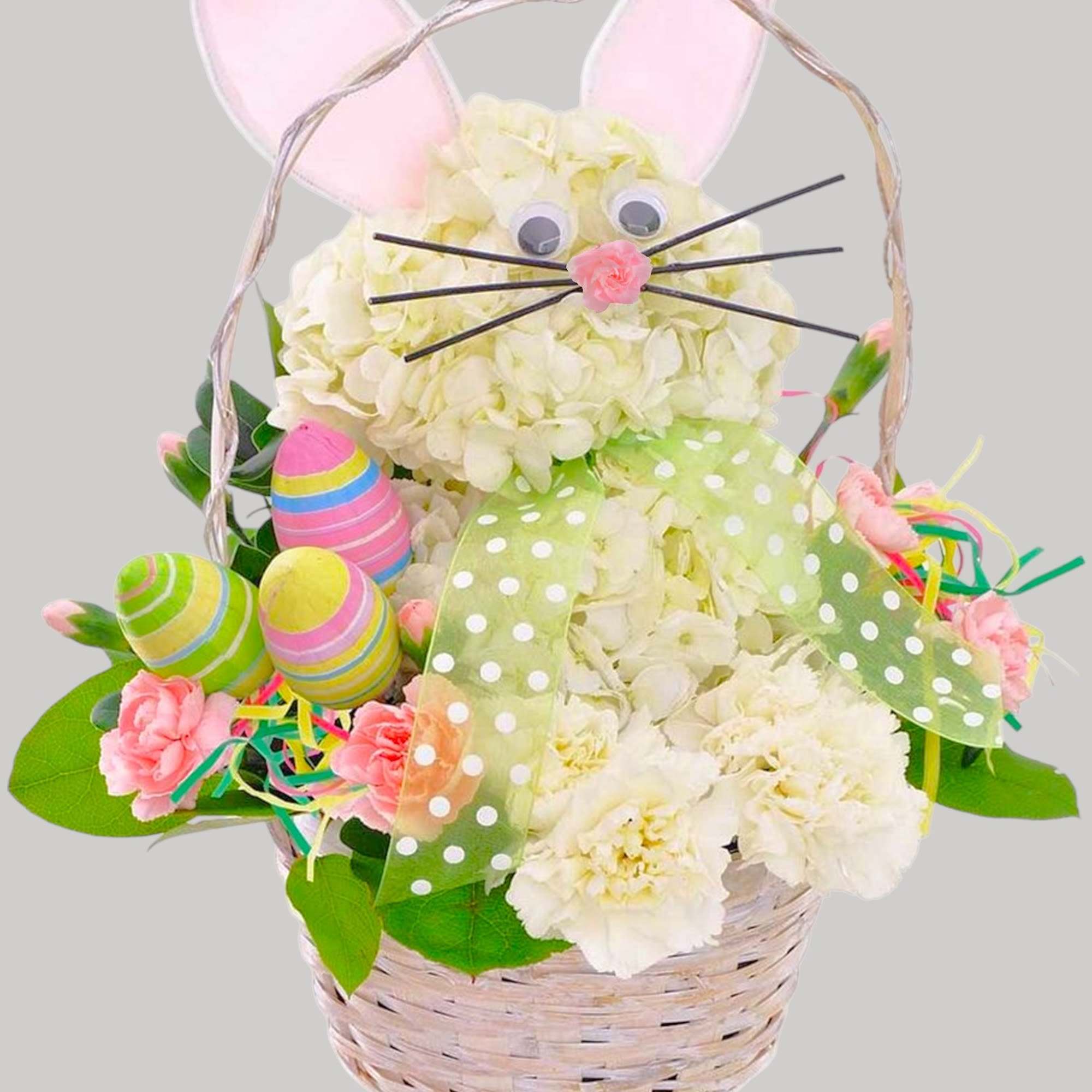 This Easter Bunny arrangement with colorful decorative eggs. Easter Bunny is wearing, photo 5 of 5
