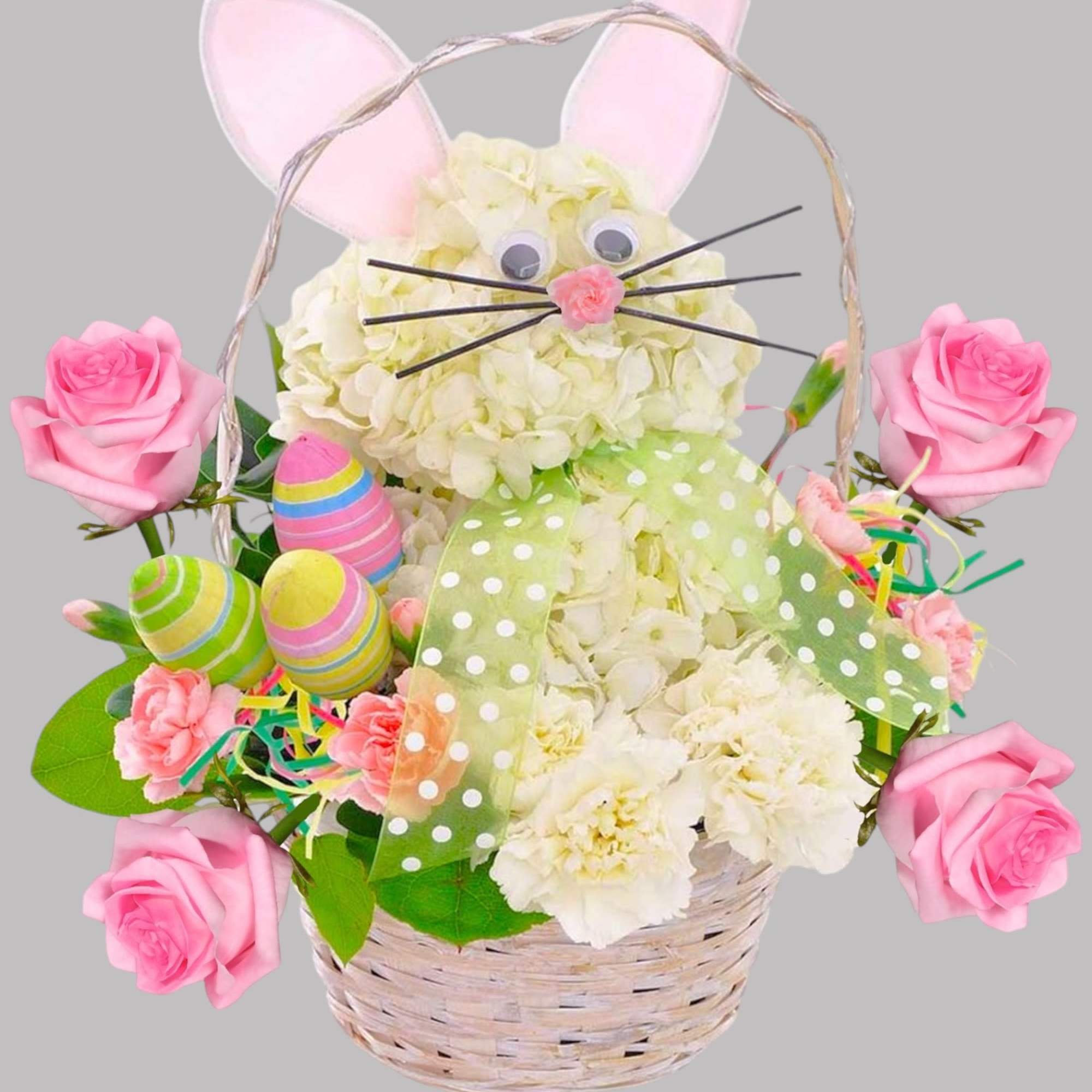 This Easter Bunny arrangement with colorful decorative eggs. Easter Bunny is wearing, photo 5 of 5