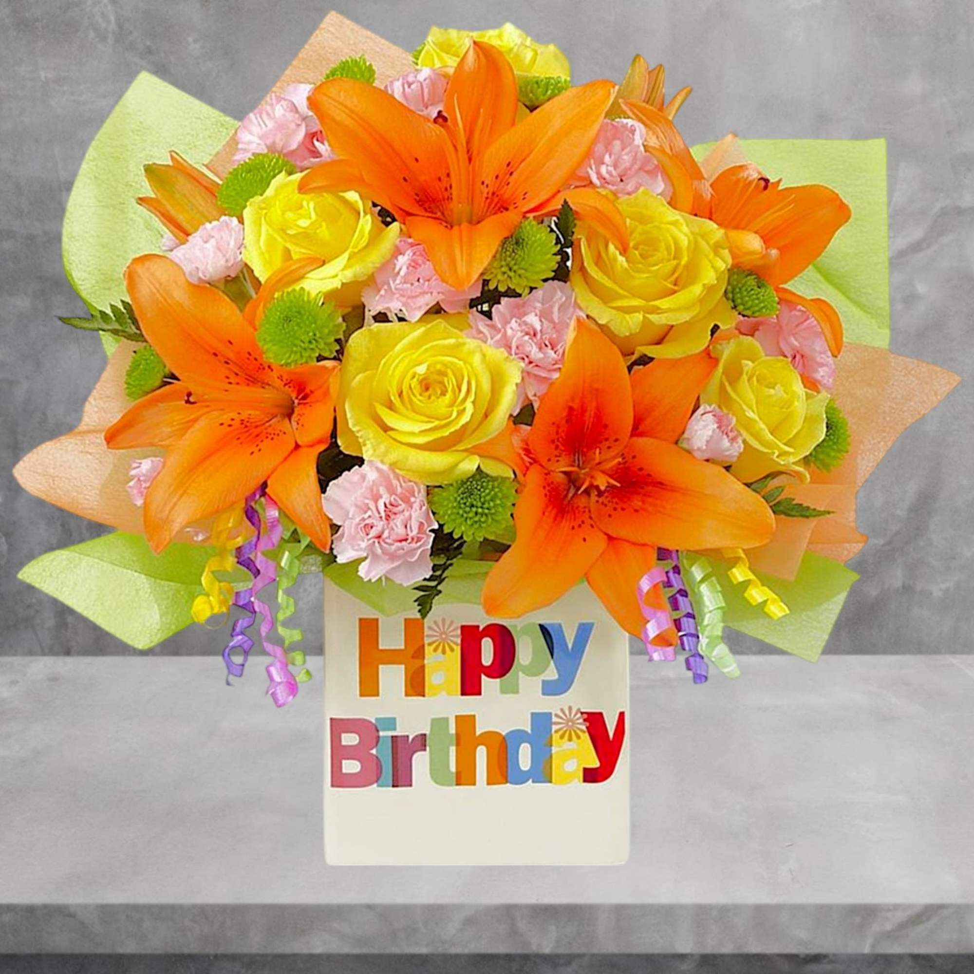 The Birthday Celebration arrangement brings together roses and Asiatic Lilies to create, photo 3 of 5