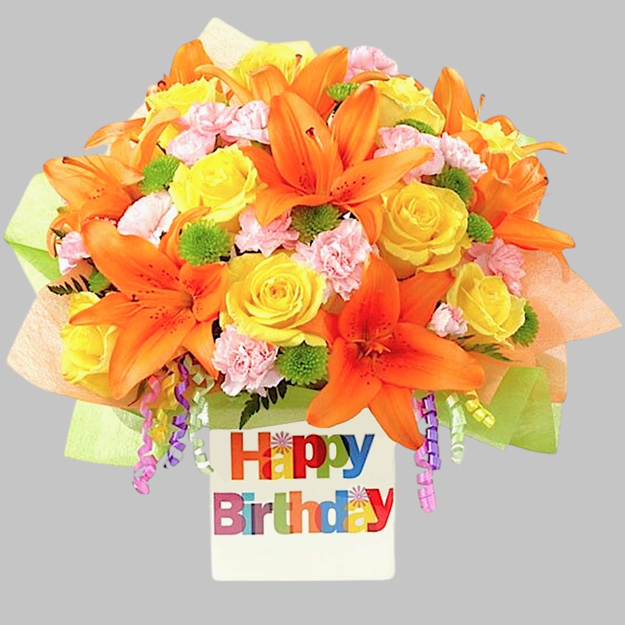 The Birthday Celebration arrangement brings together roses and Asiatic Lilies to create, photo 5 of 5