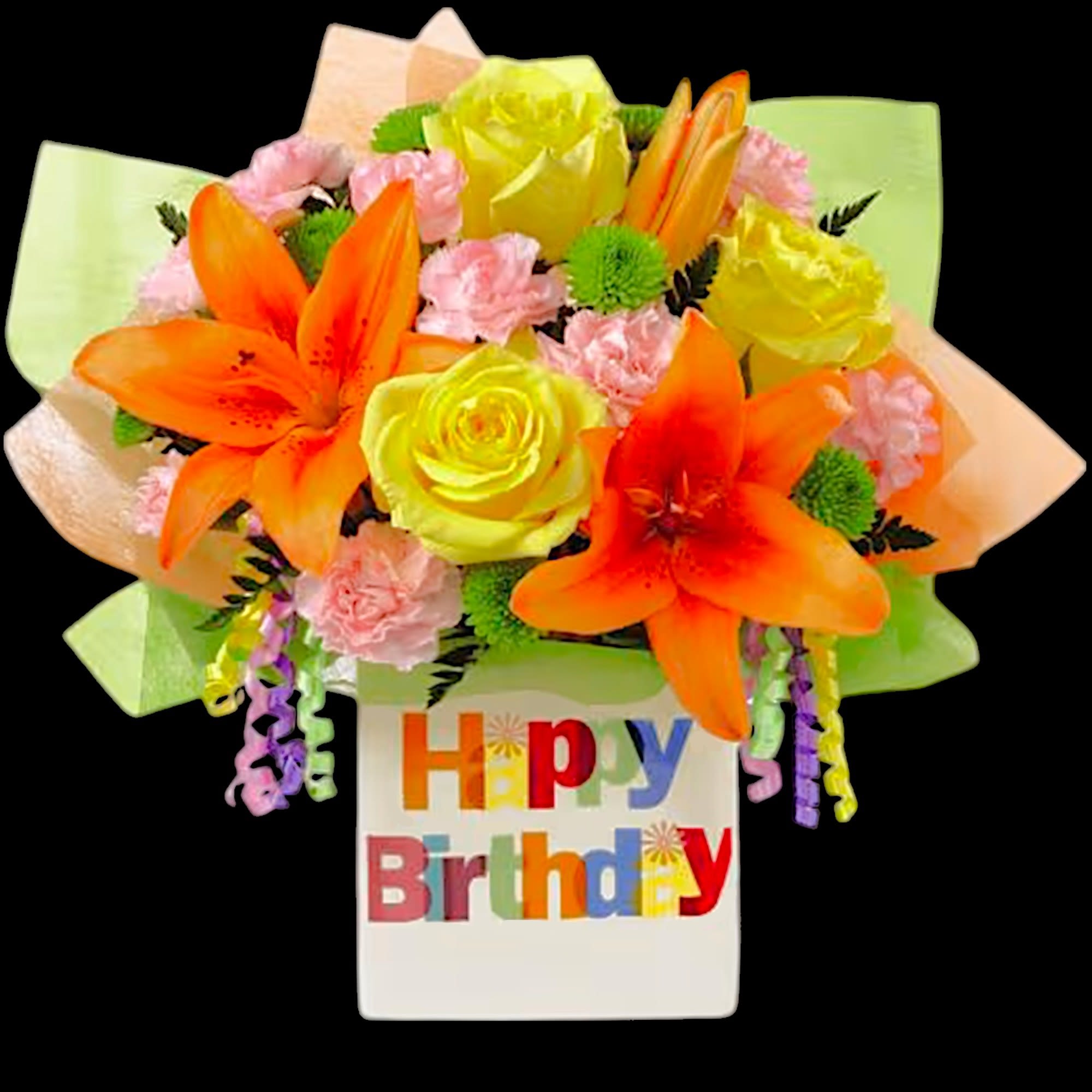 The Birthday Celebration arrangement brings together roses and Asiatic Lilies to create, photo 4 of 5