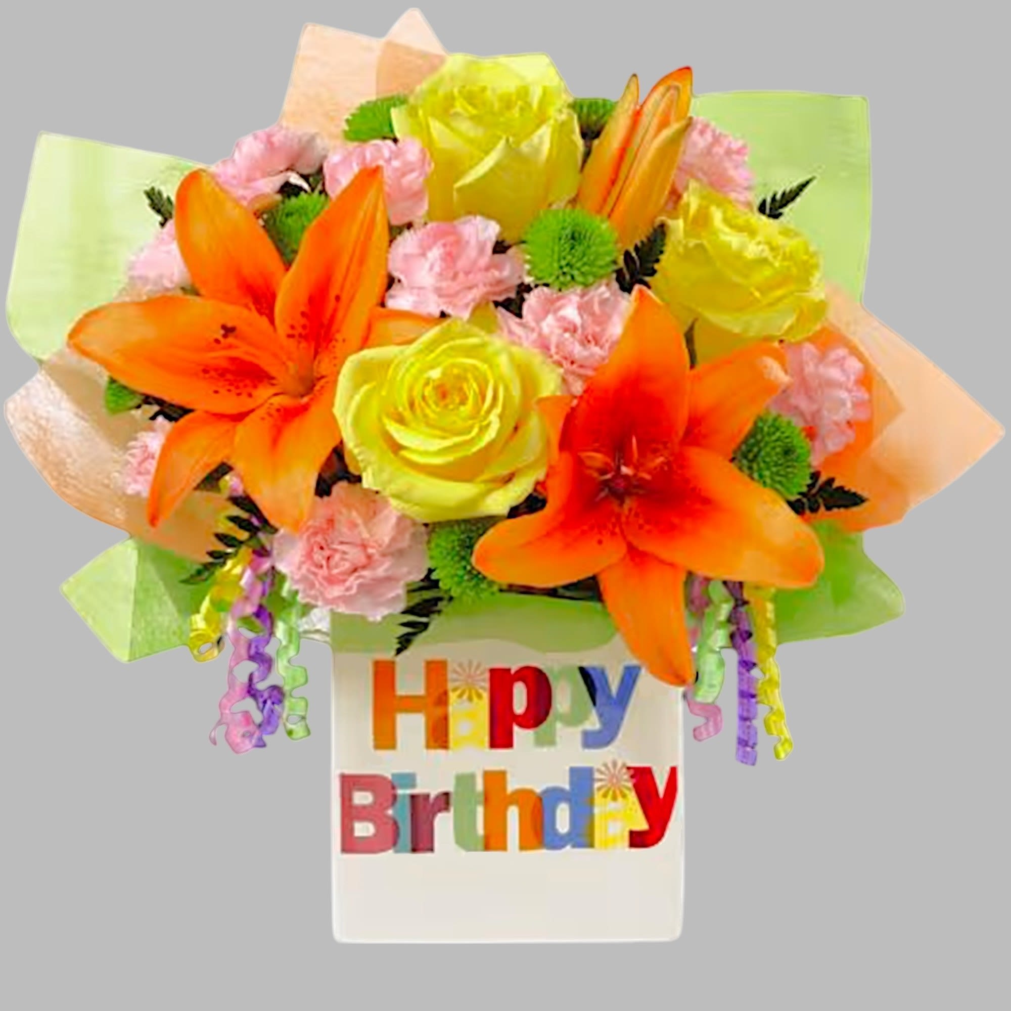 The Birthday Celebration arrangement brings together roses and Asiatic Lilies to create, photo 5 of 5