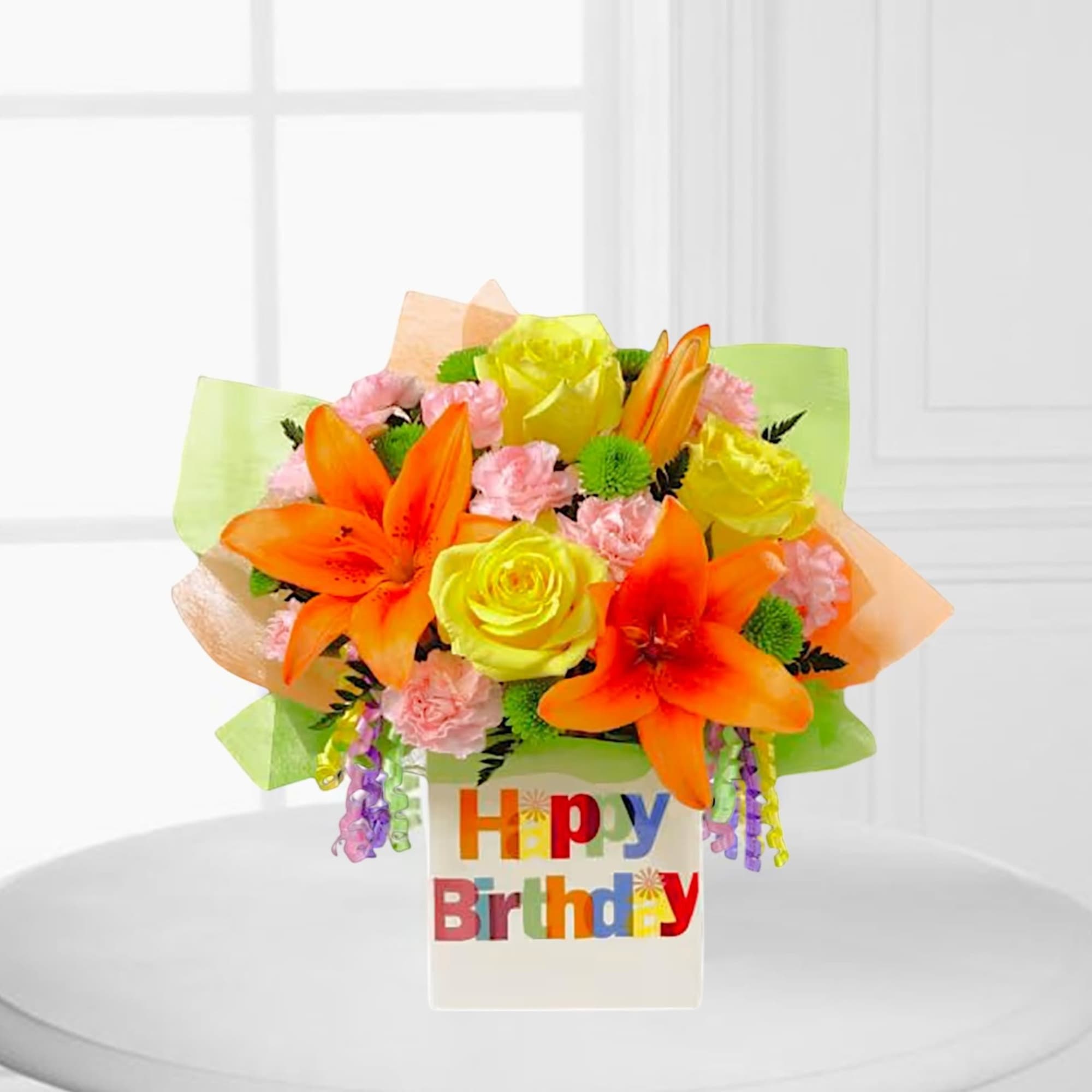 The Birthday Celebration arrangement brings together roses and Asiatic Lilies to create, photo 2 of 5