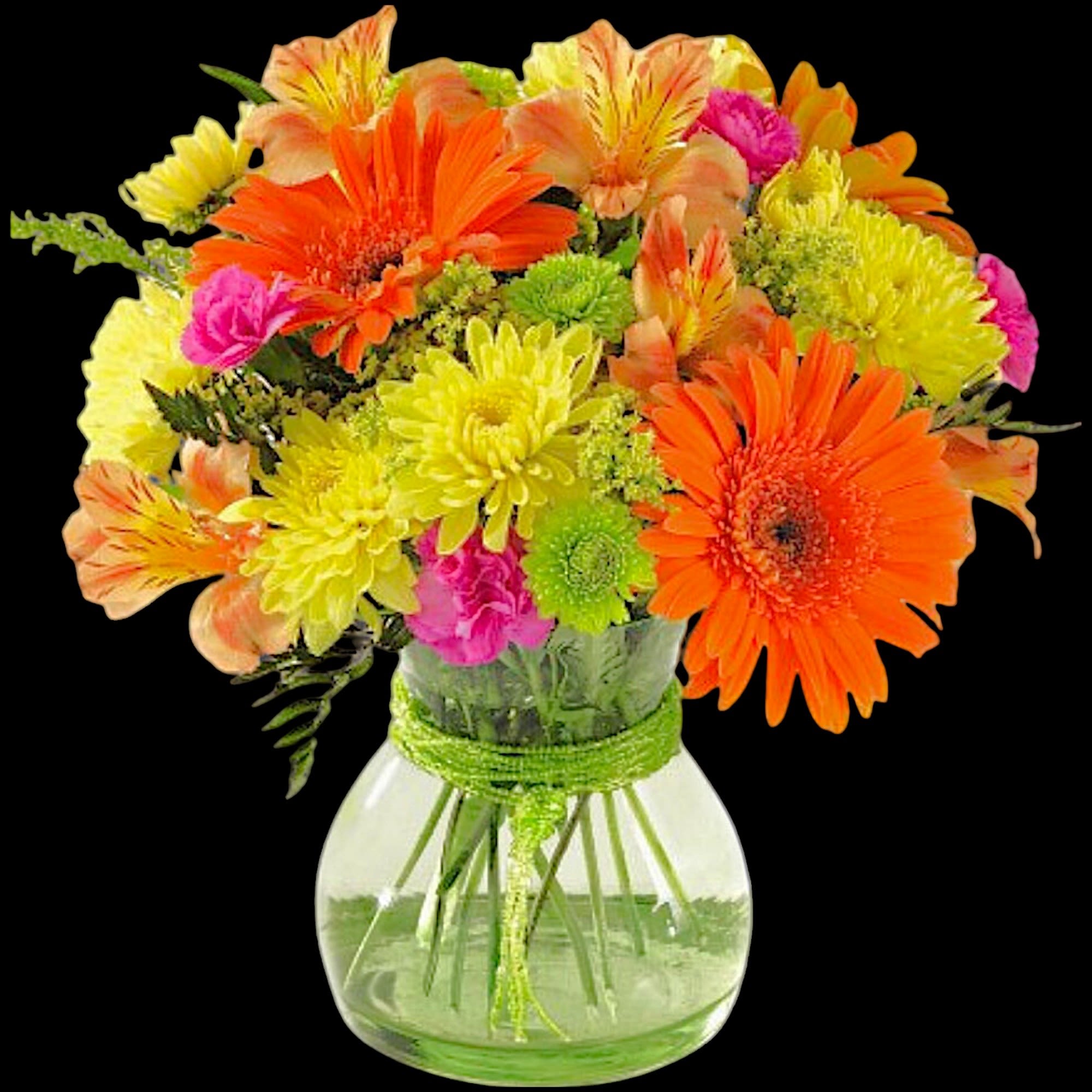 Bright mixed bouquet in a clear glass vase