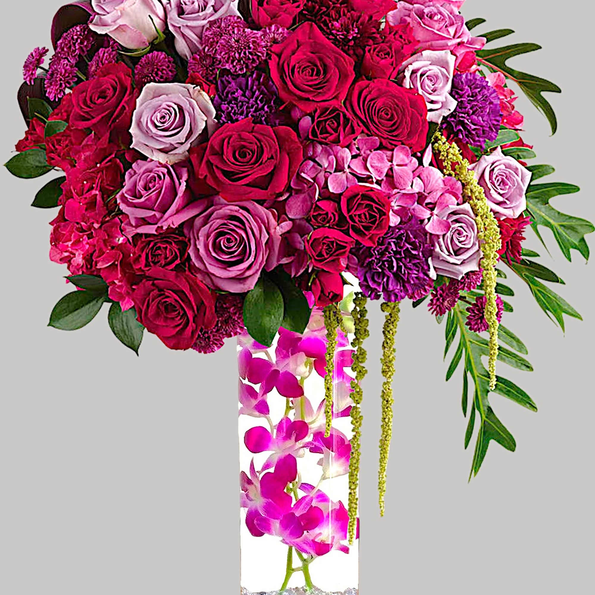 Make an unforgettable statement with this jewel-toned masterpiece of roses &amp; hydrangea.

DETAILS
Dark