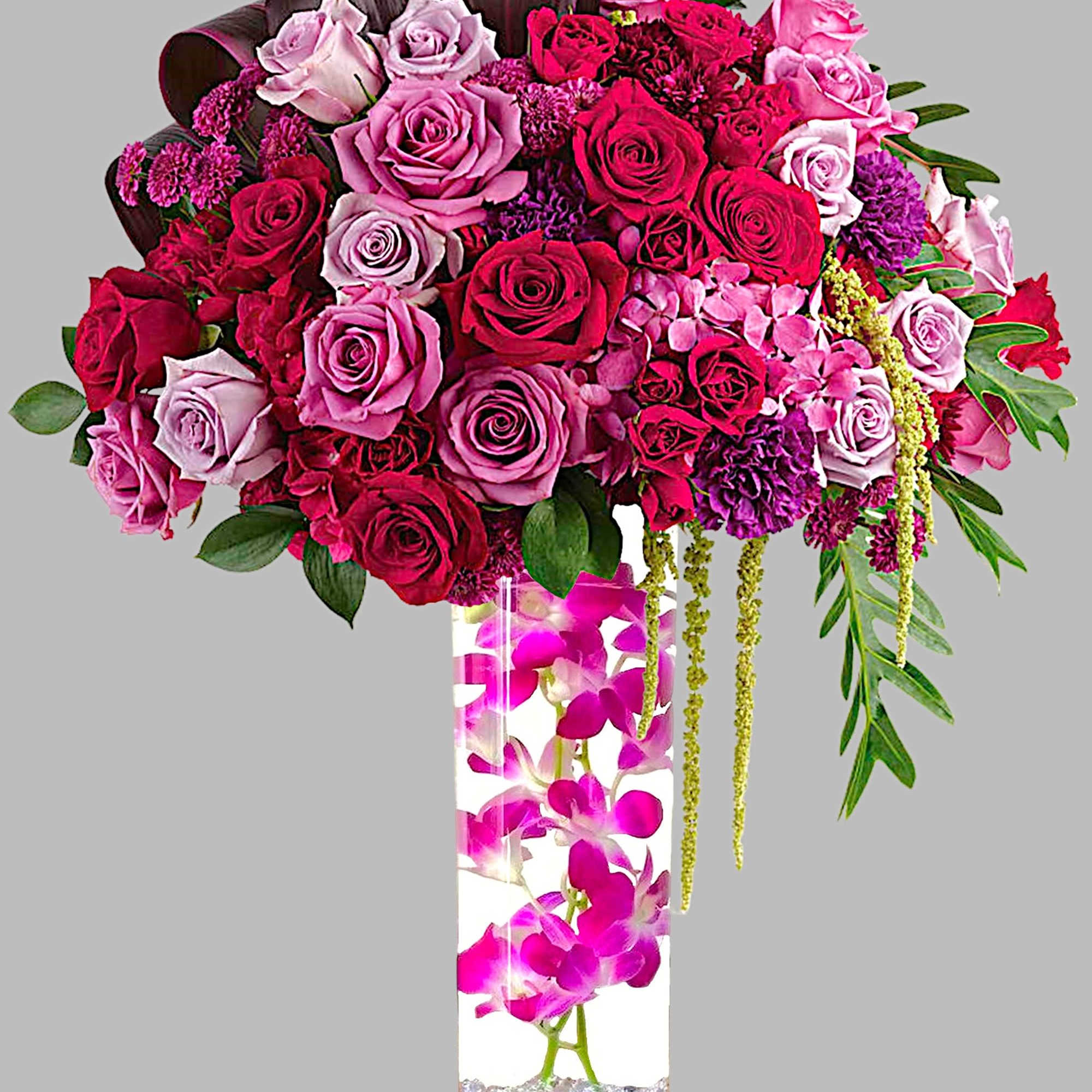 Make an unforgettable statement with this jewel-toned masterpiece of roses &amp; hydrangea.

DETAILS
Dark