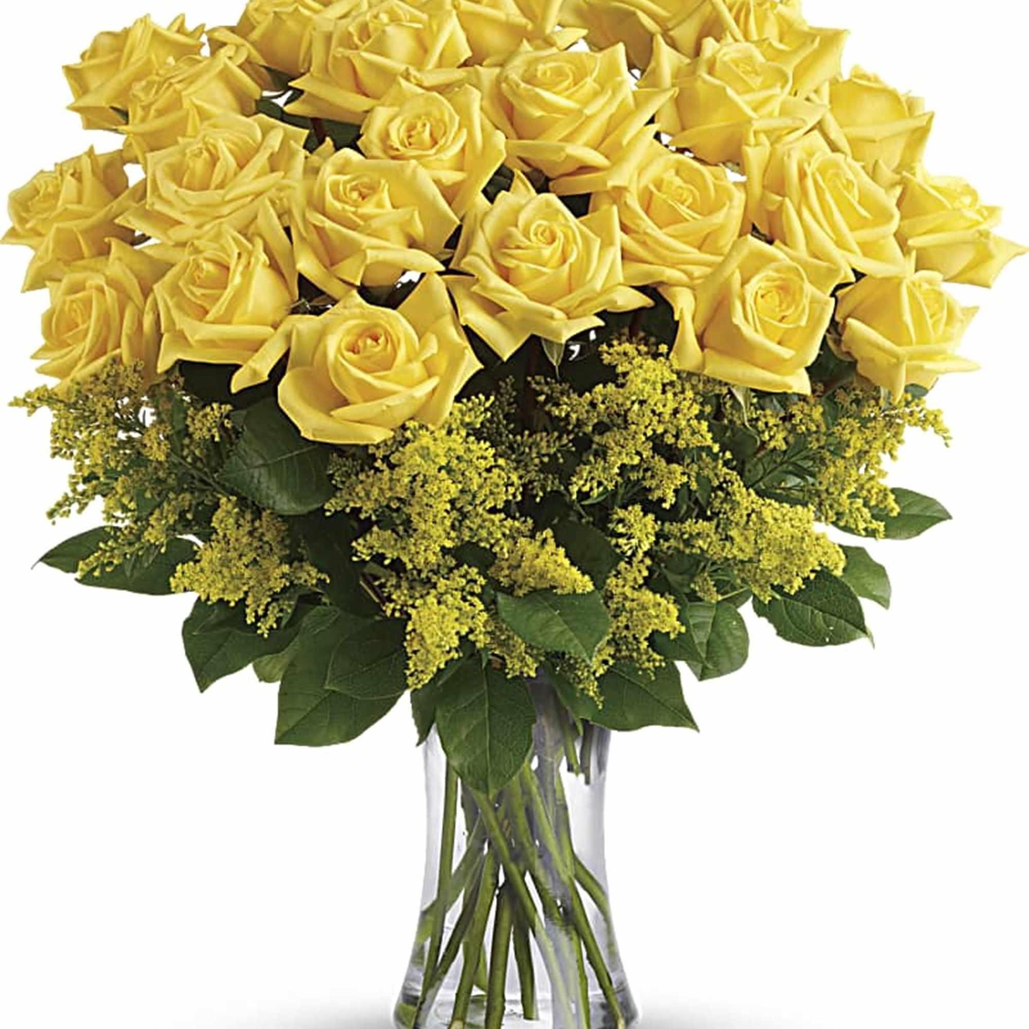Yellow roses symbolize friendship, and sending this sunny bouquet of bright yellow