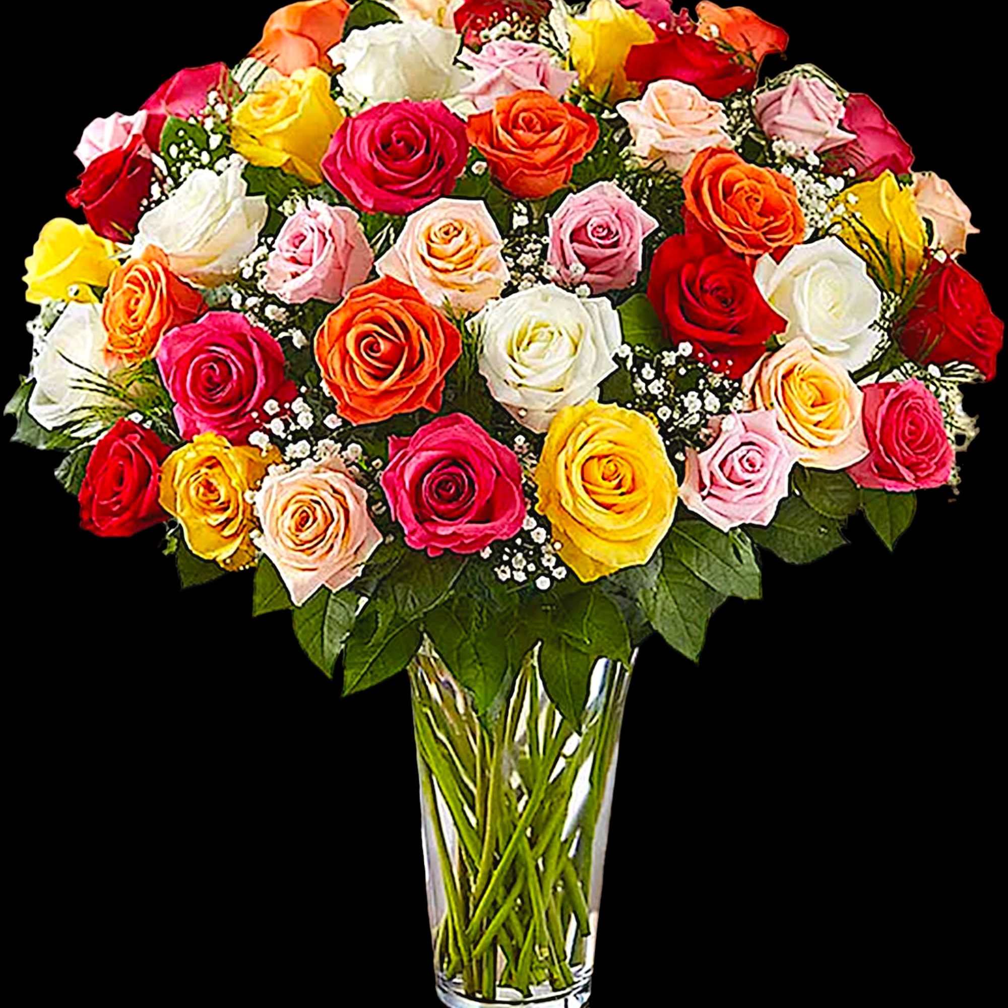 Mixed roses in a clear glass vase, photo 4 of 5