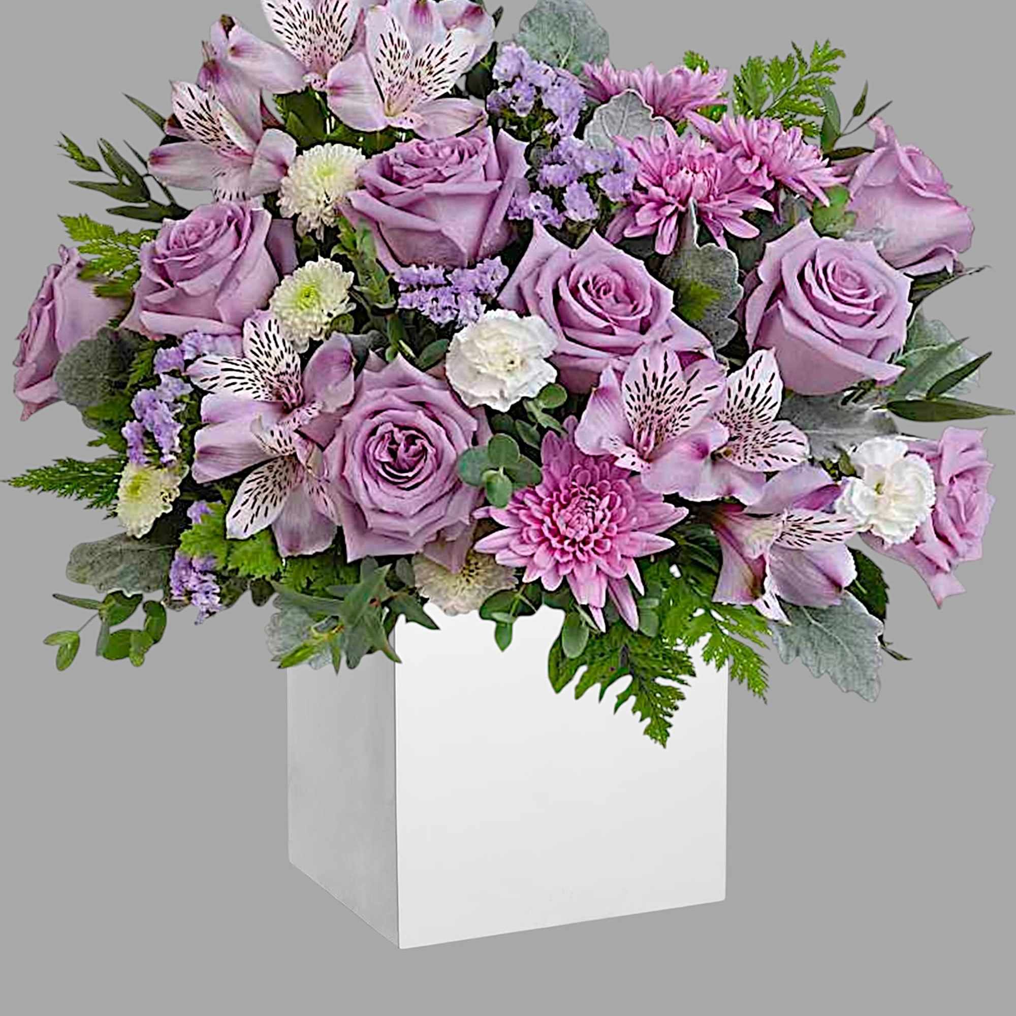 Experience the enchantment of blooms delivered! Purple roses in a eco-friendly wooden, photo 4 of 4