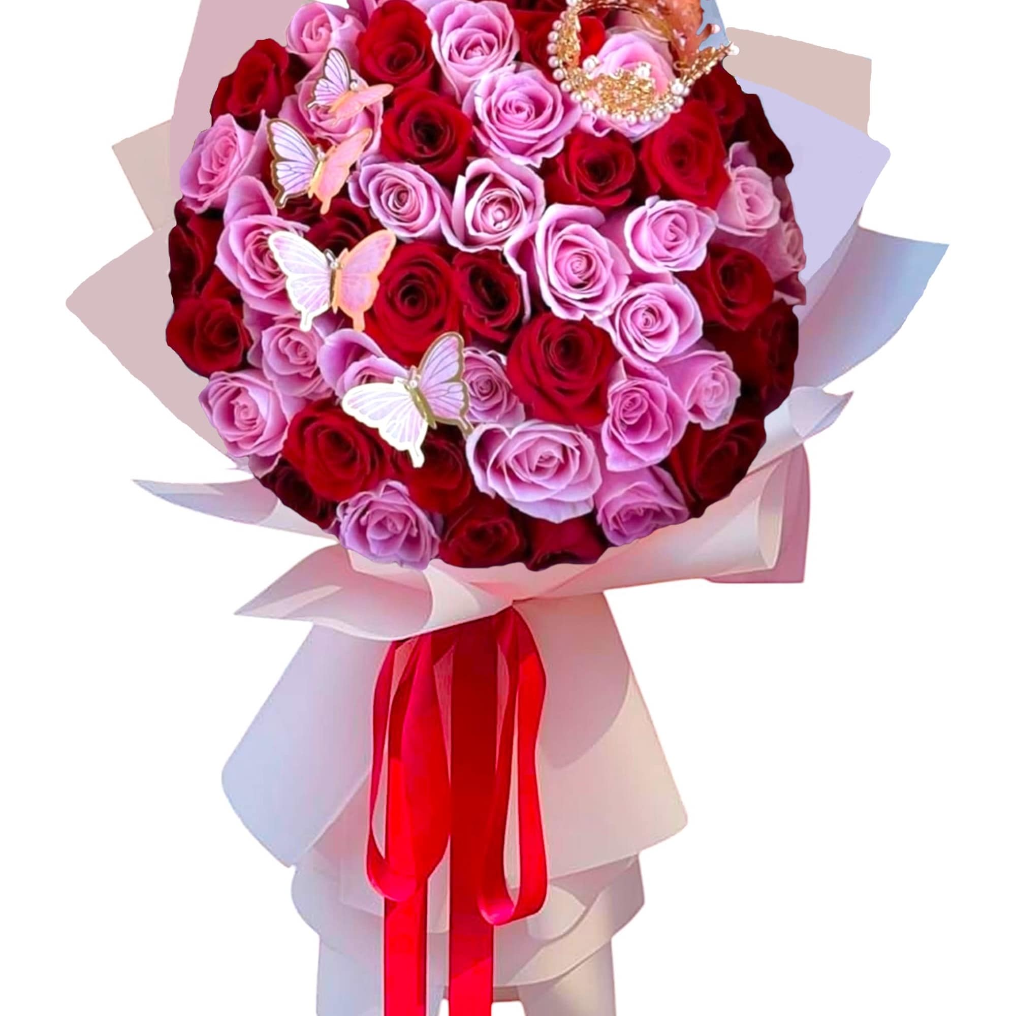 Surprise them with 50, 75, or 100 beautiful pink and red long