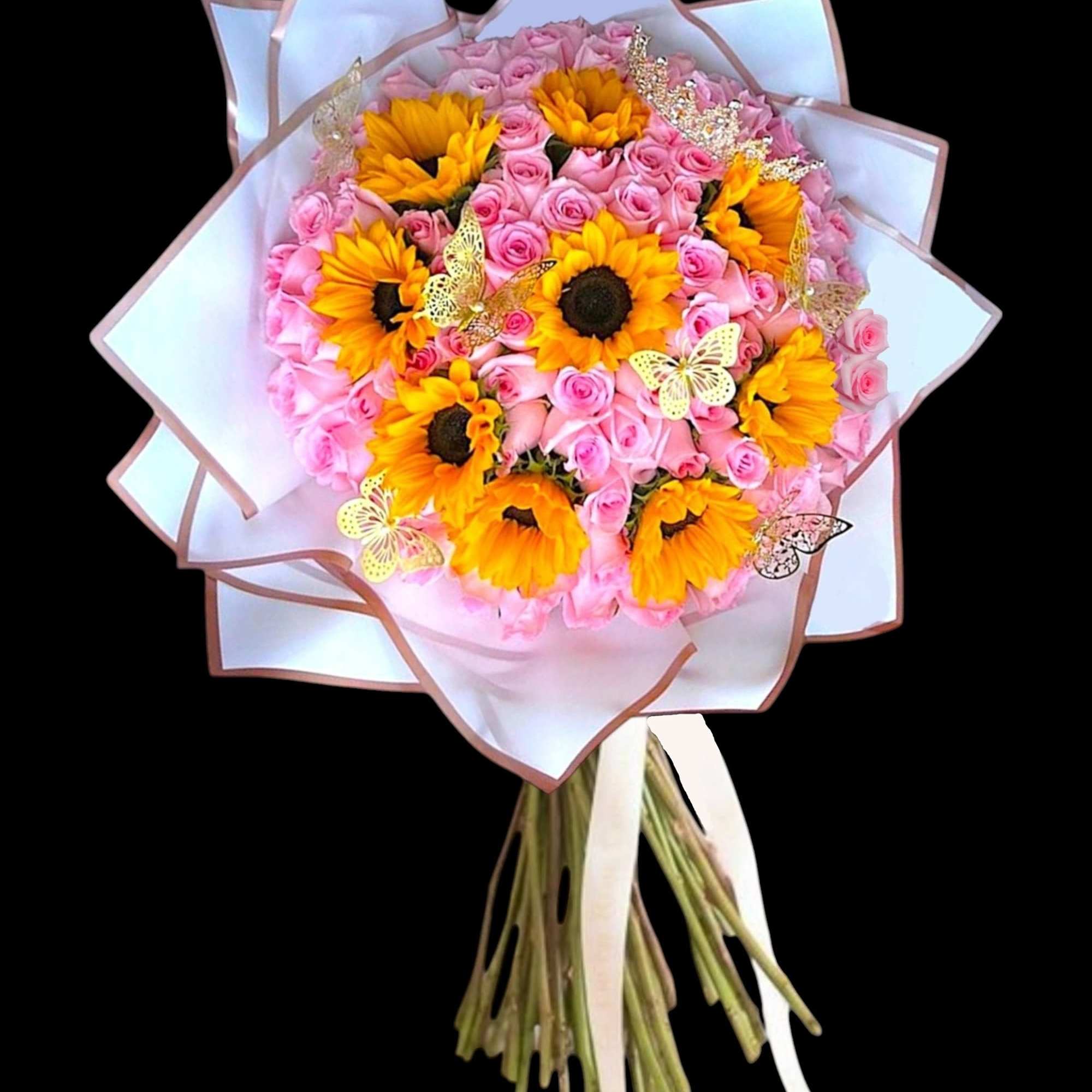 Surprise them with a beautiful bouquet of pink roses and yellow sunflowers, photo 4 of 4