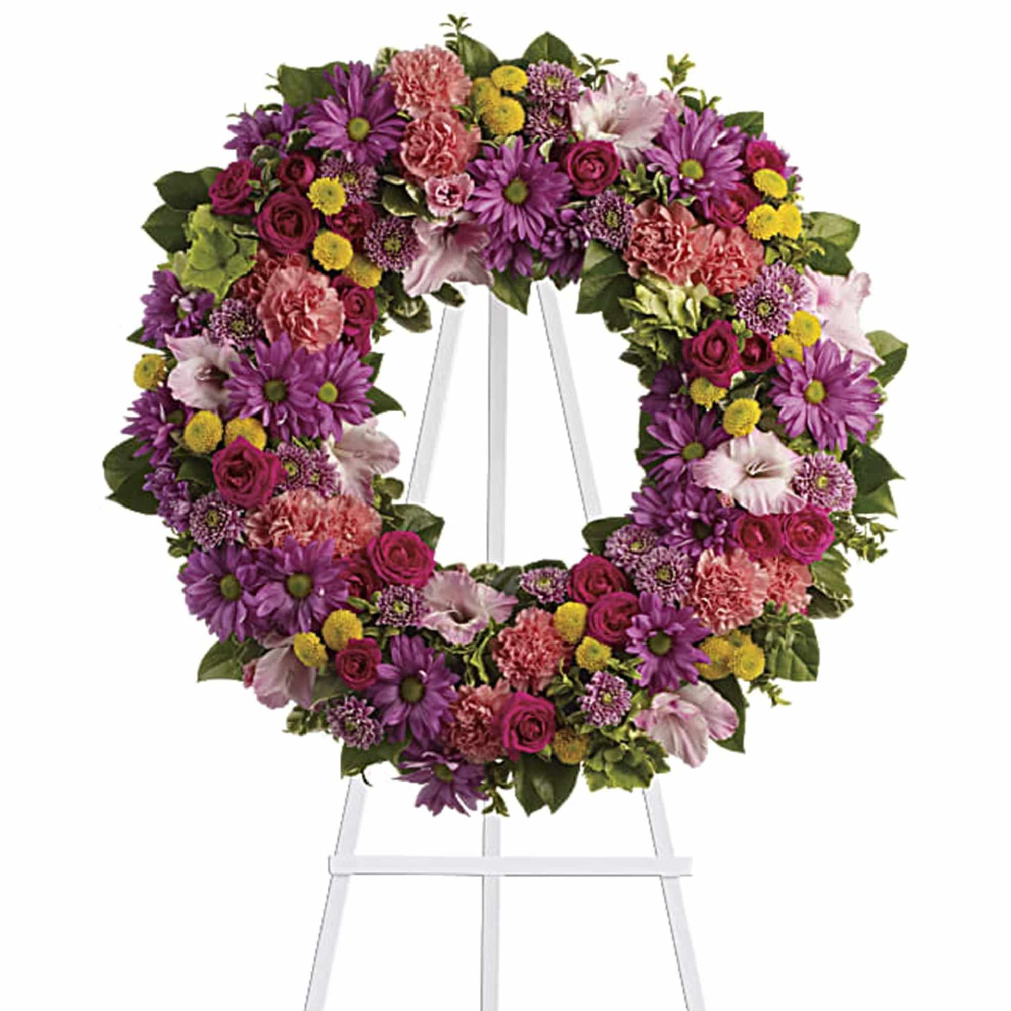 Colorful floral wreath on a white easel, photo 2 of 2