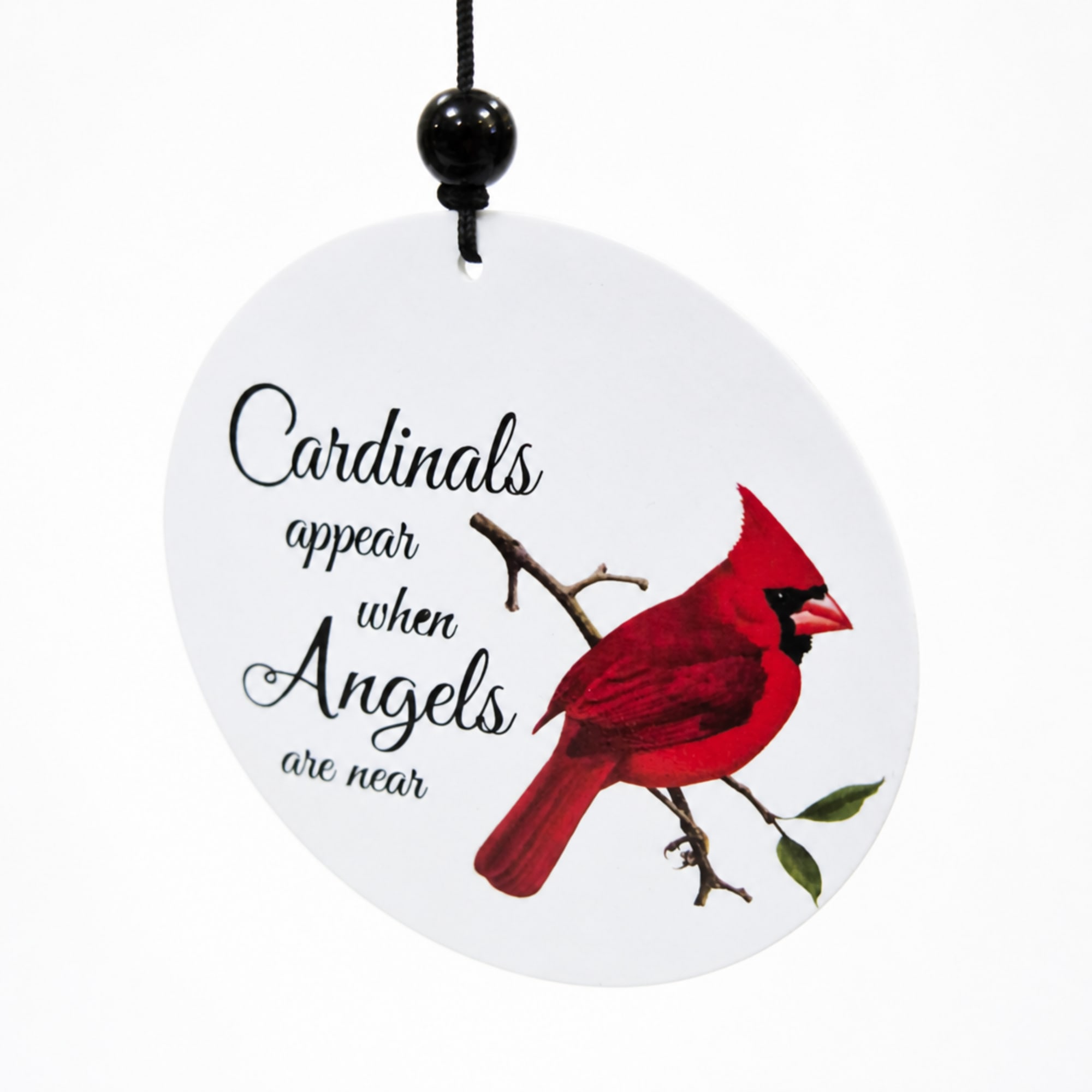 Round ornament with a red cardinal and memorial text