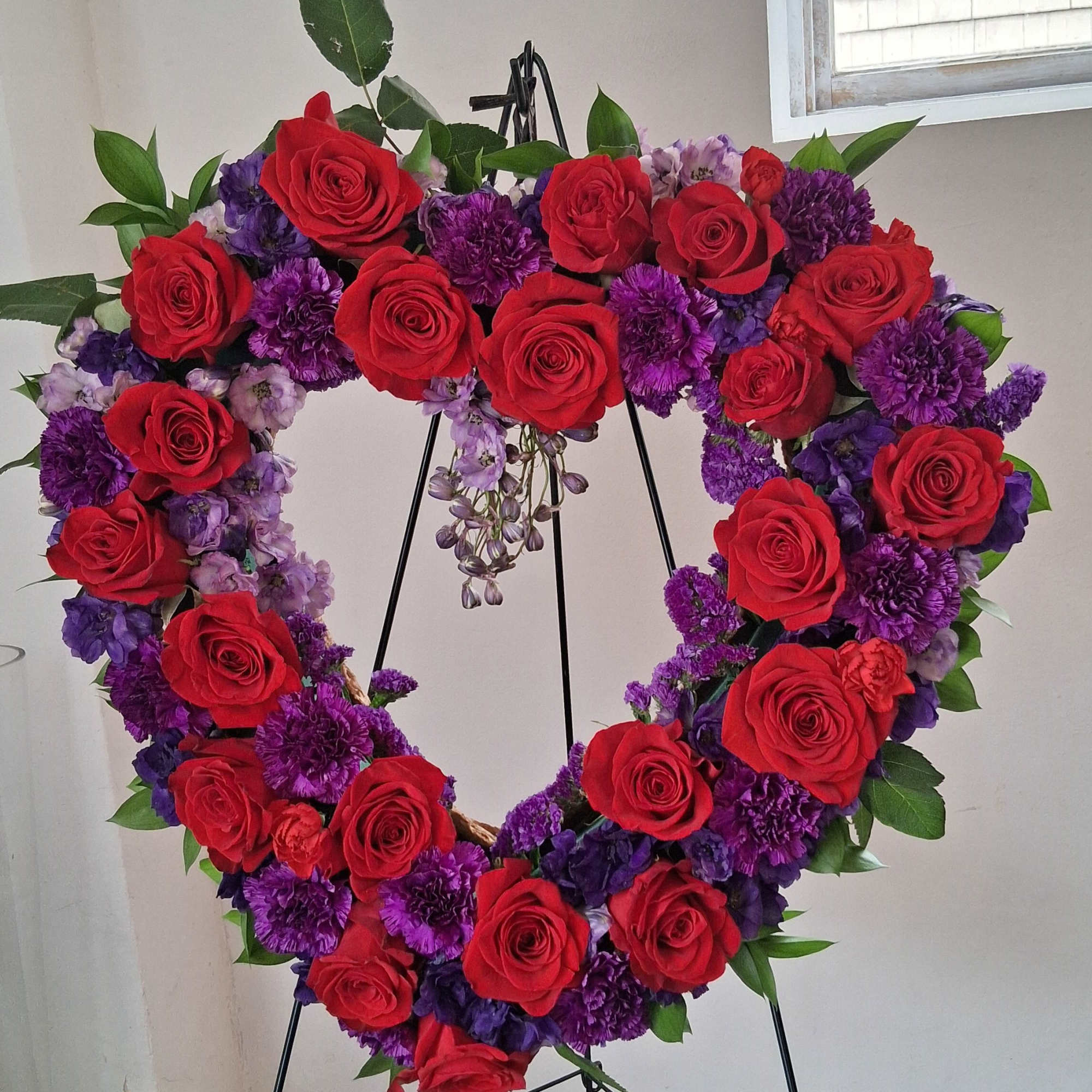 Purple Heart&rdquo; is a beautifully crafted heart‑shaped wreath featuring a dramatic blend, photo 2 of 3