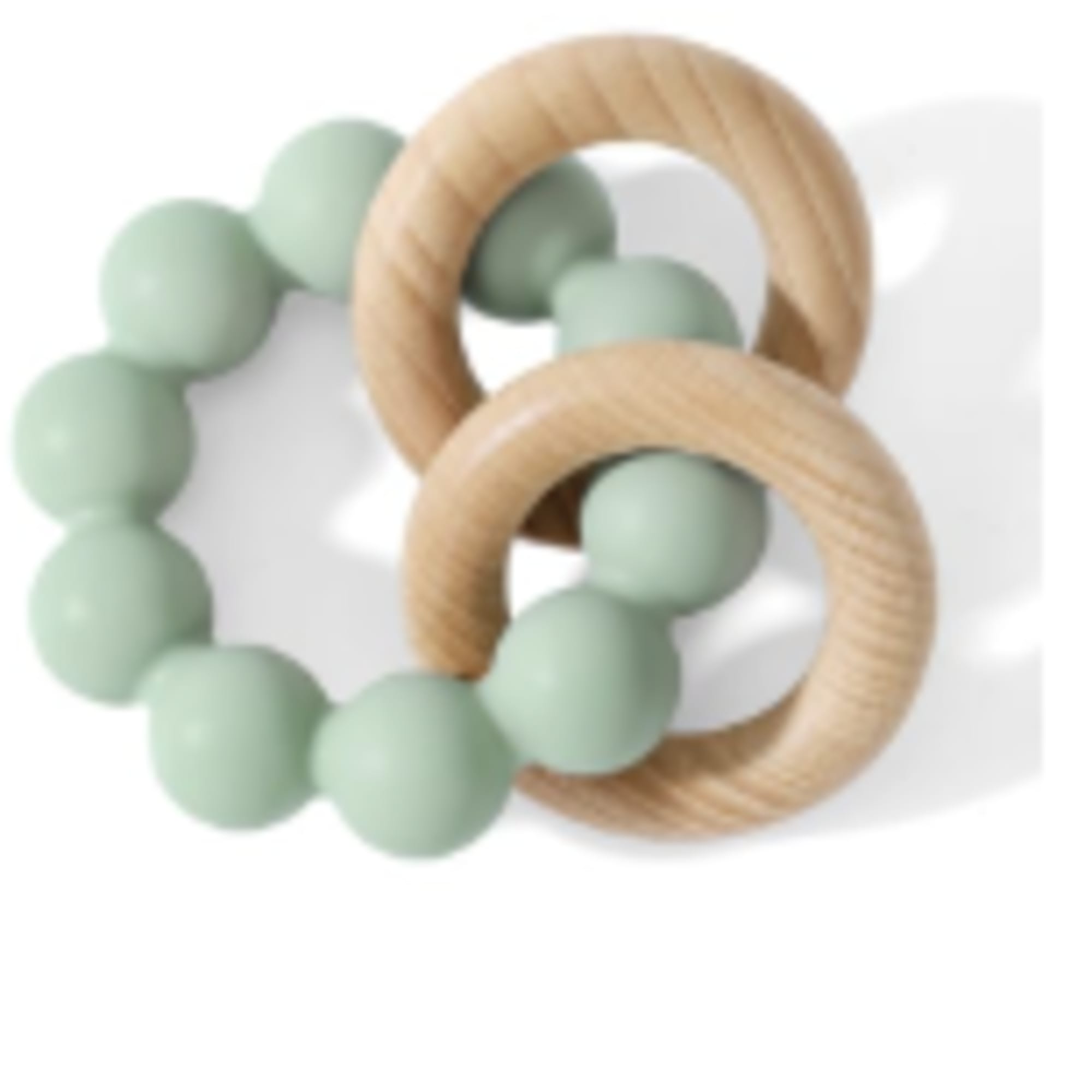 Mint silicone teething toy with wooden rings