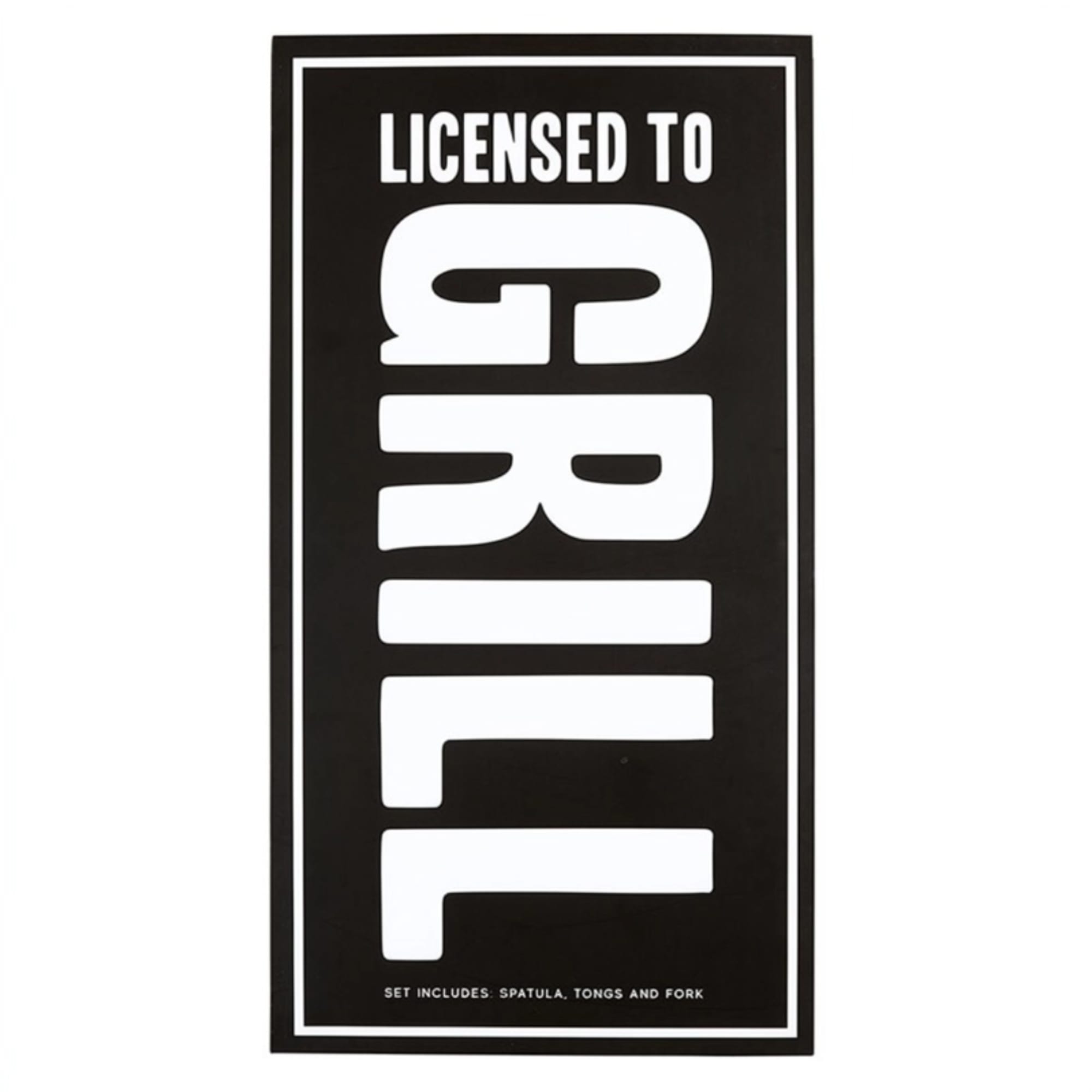 Black-and-white product packaging with large vertical text