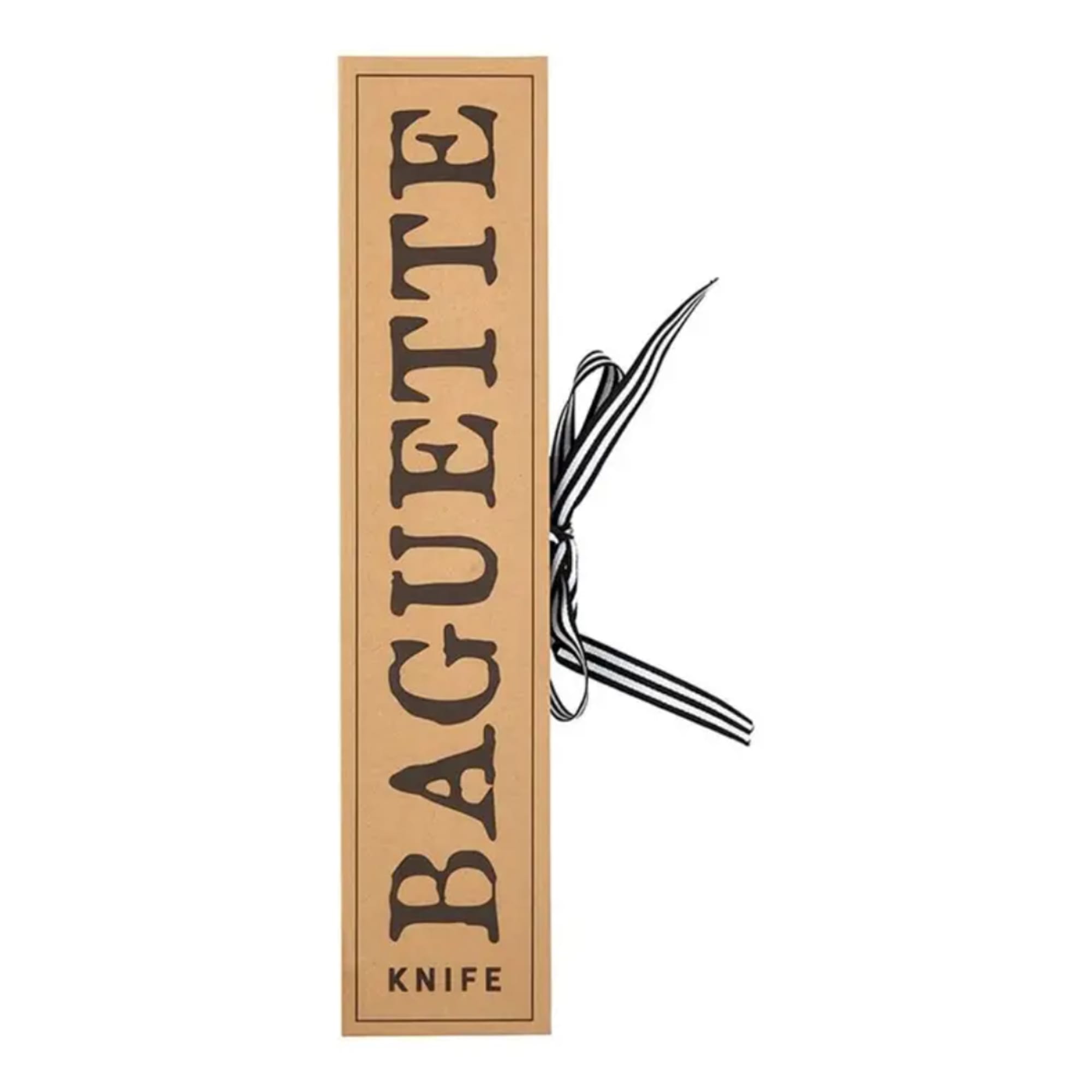 Box labeled "BAGUETTE" with a striped ribbon tied around it