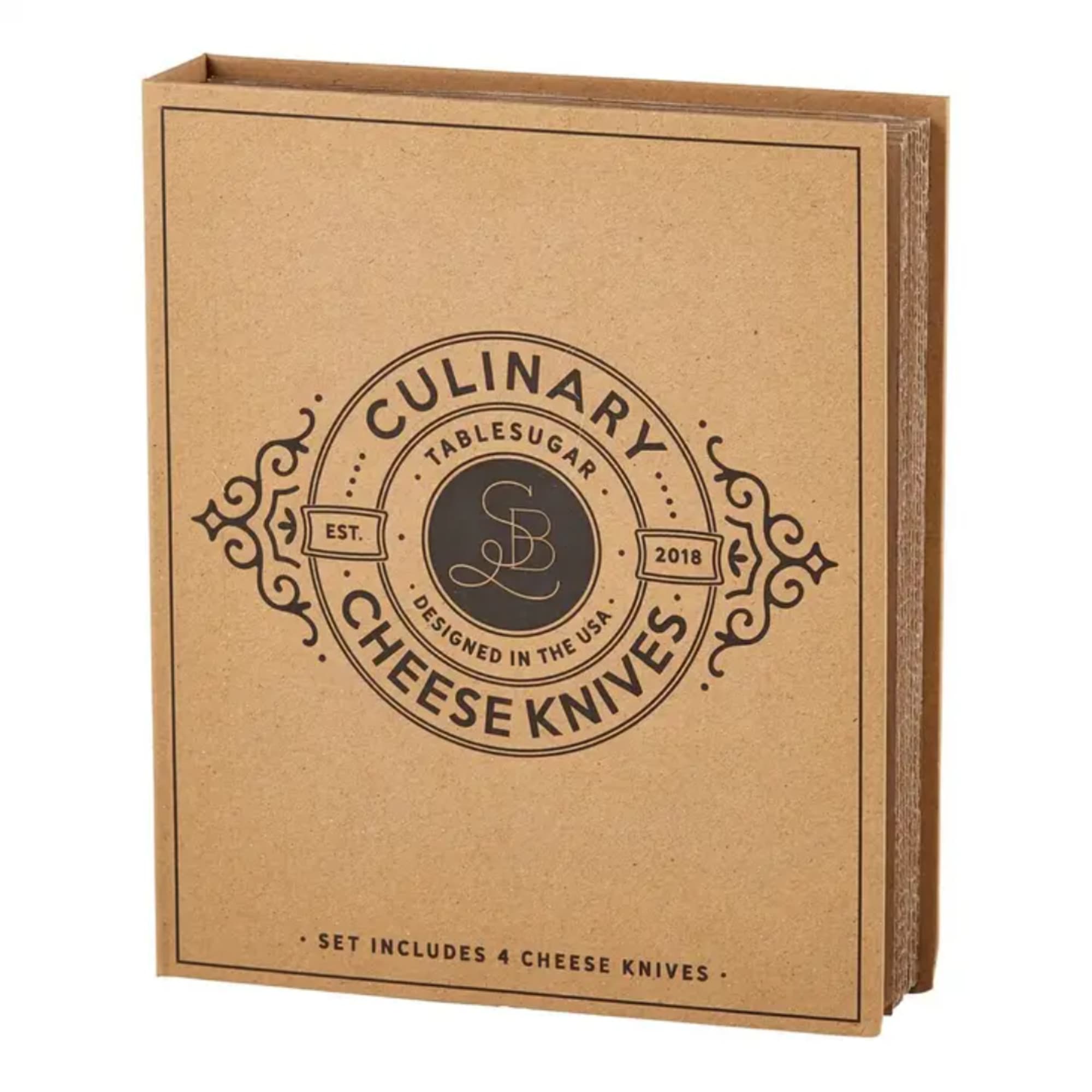 Cardboard box labeled culinary cheese knives