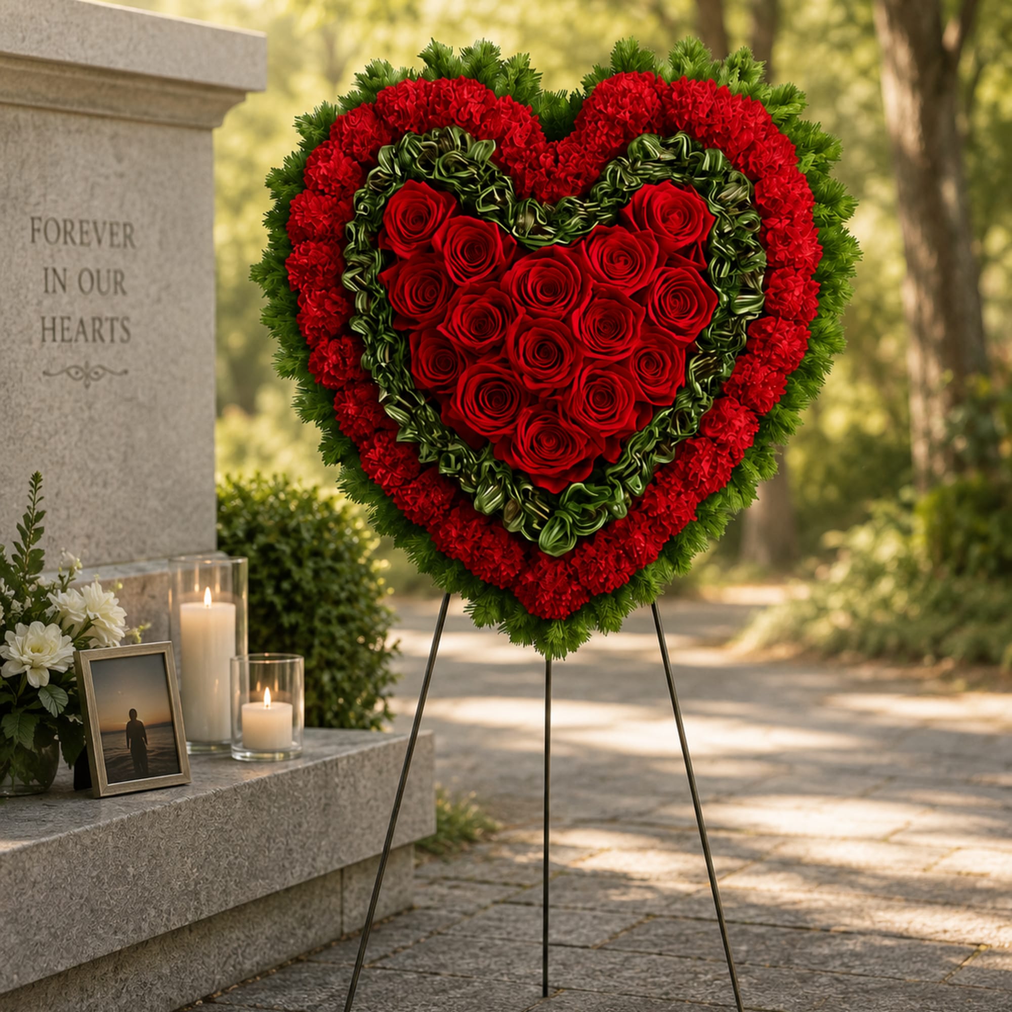 Remember a loved one's generous heart with this red arrangement in a, photo 2 of 2