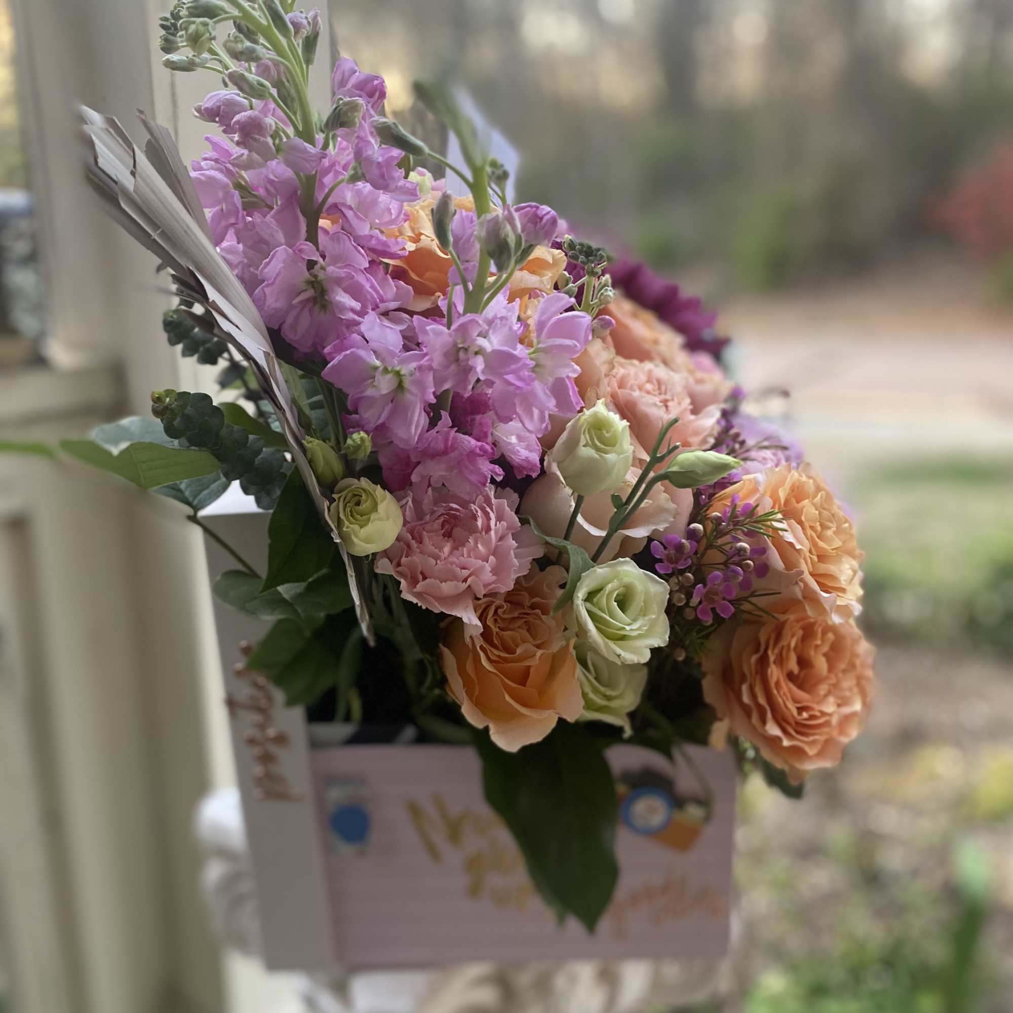 Lush box of florals with hues of purples, pinks and muted colors., photo 2 of 2