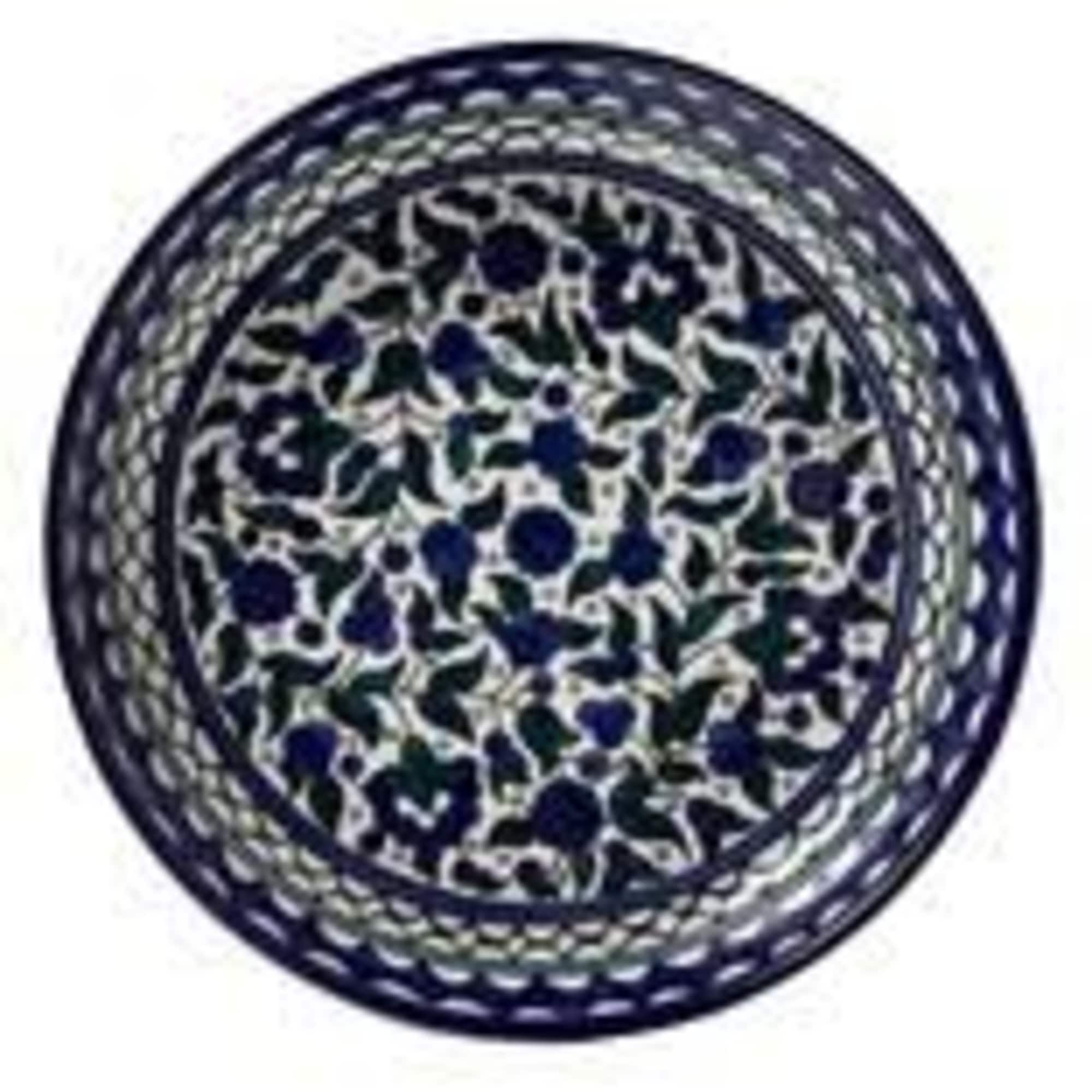 Round blue-and-white patterned decorative plate