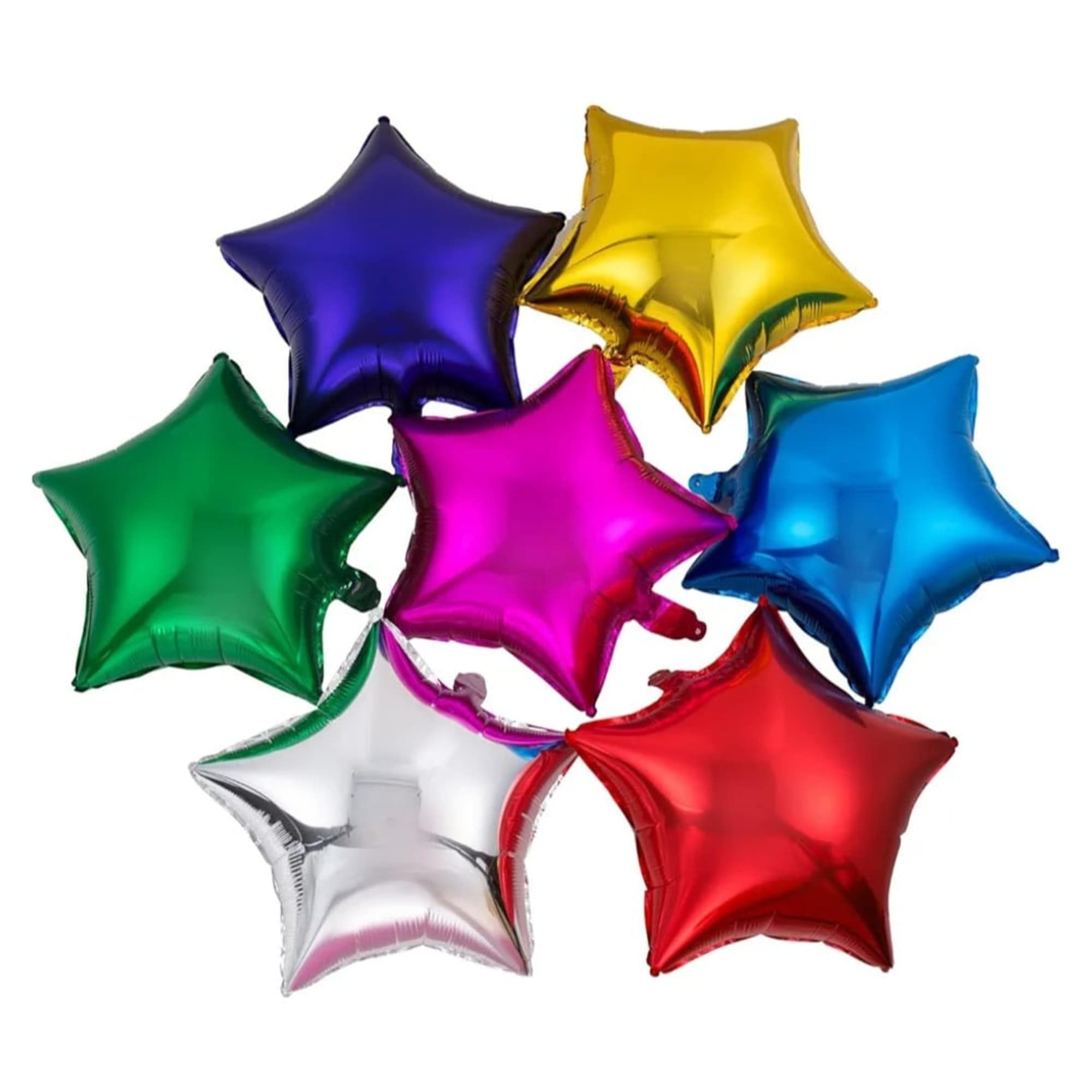 Cluster of metallic star-shaped balloons in bright colors