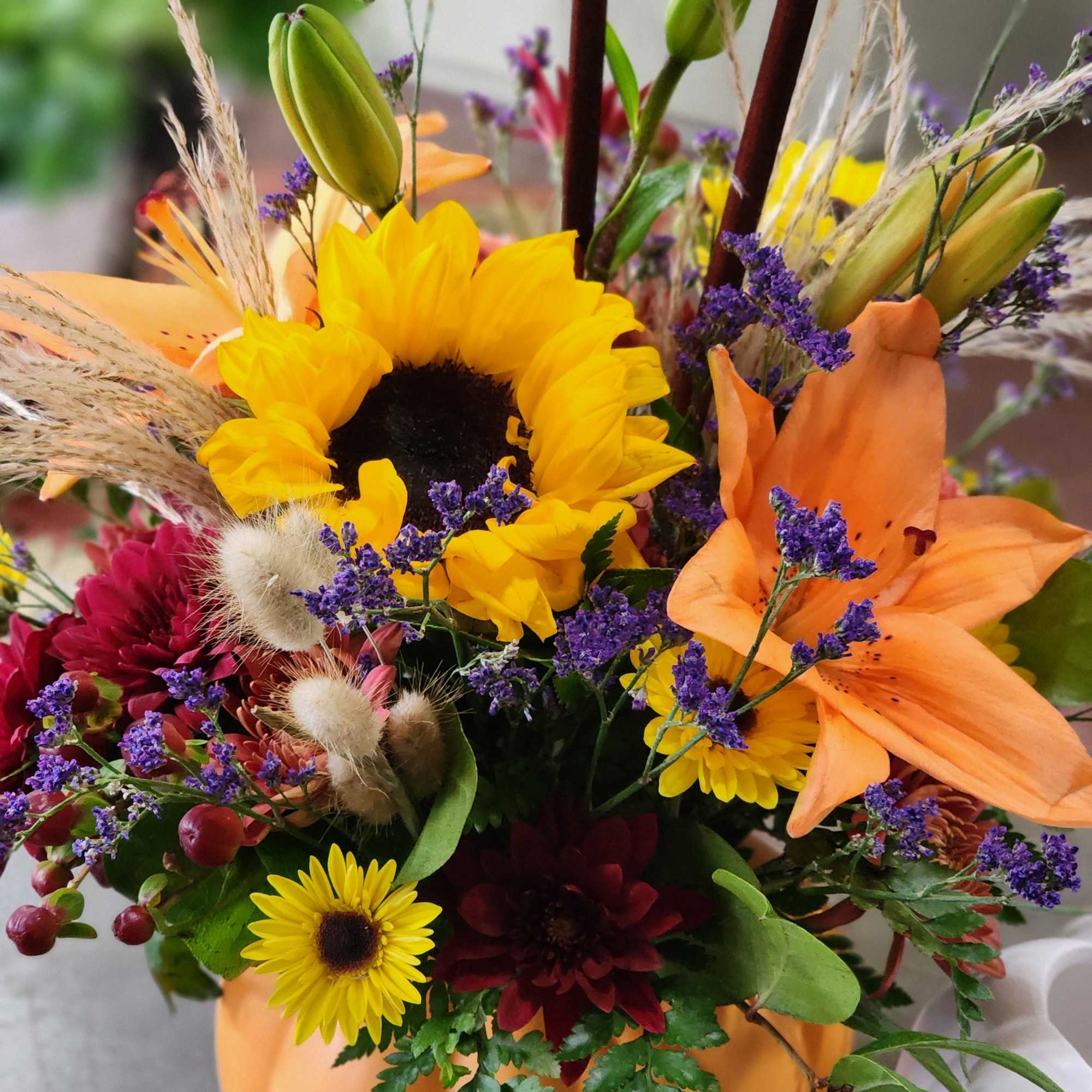 Ceramic pumpkin, select orange or white pumpkin, filled with beautiful seasonal flowers