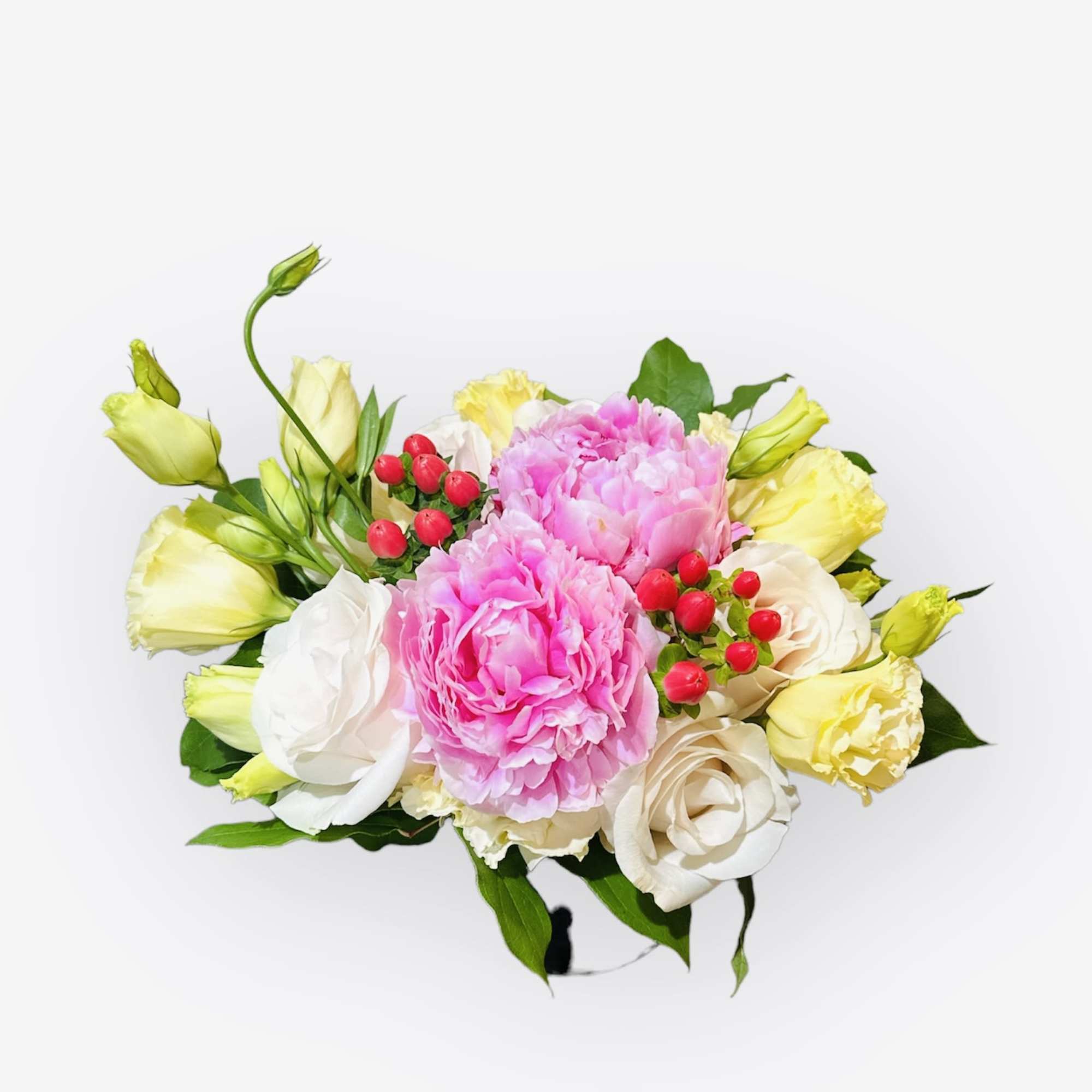 A compact cluster of lush pink peonies takes center stage in this, photo 2 of 2