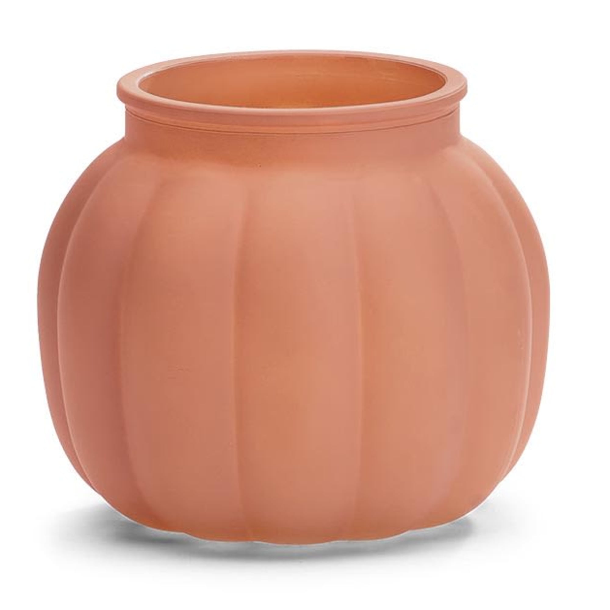 Orange pumpkin-shaped vase on a white background
